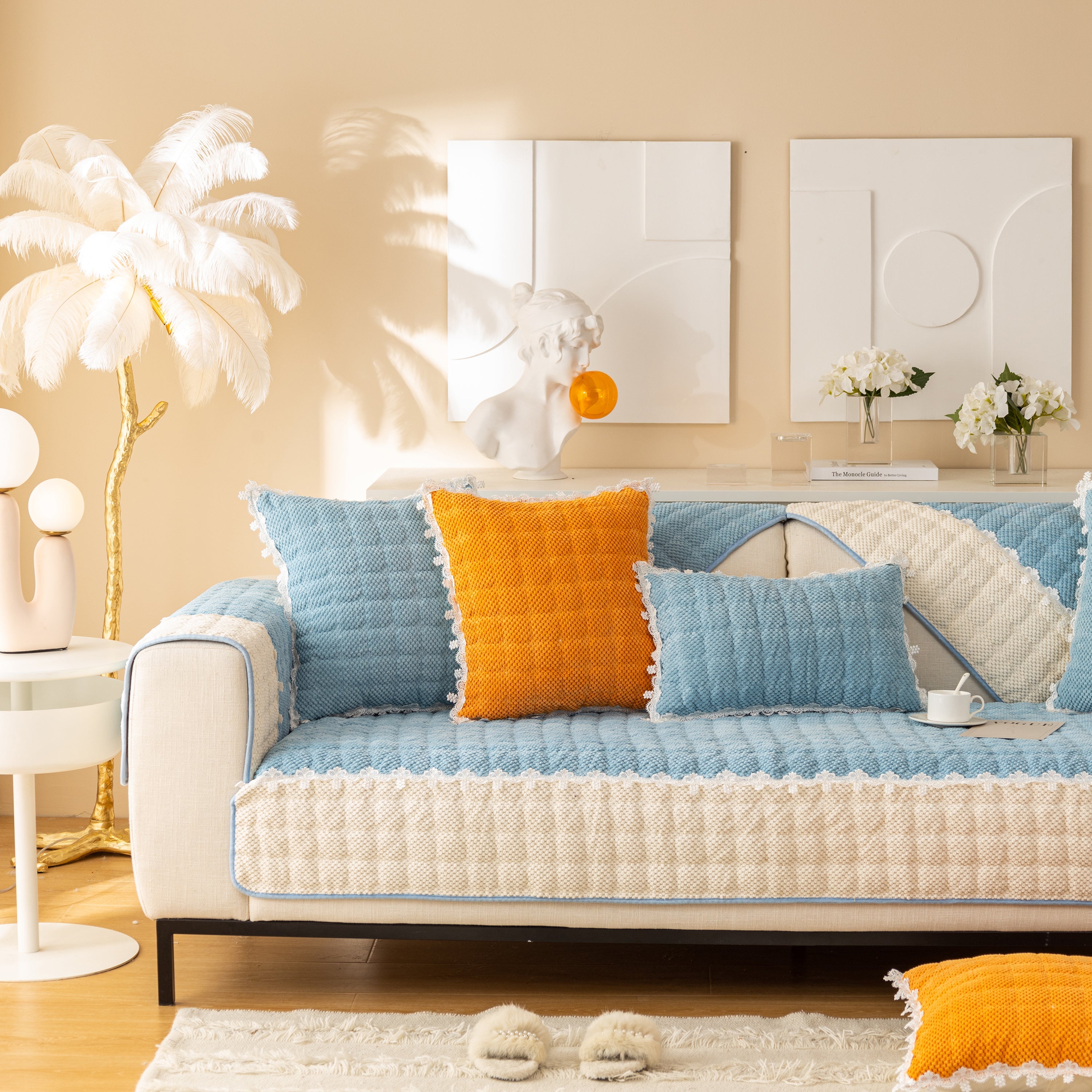 Non-slip Sectional Couch Cover With Lace, Furniture Protector For Dogs, Pets, And Kids Iii