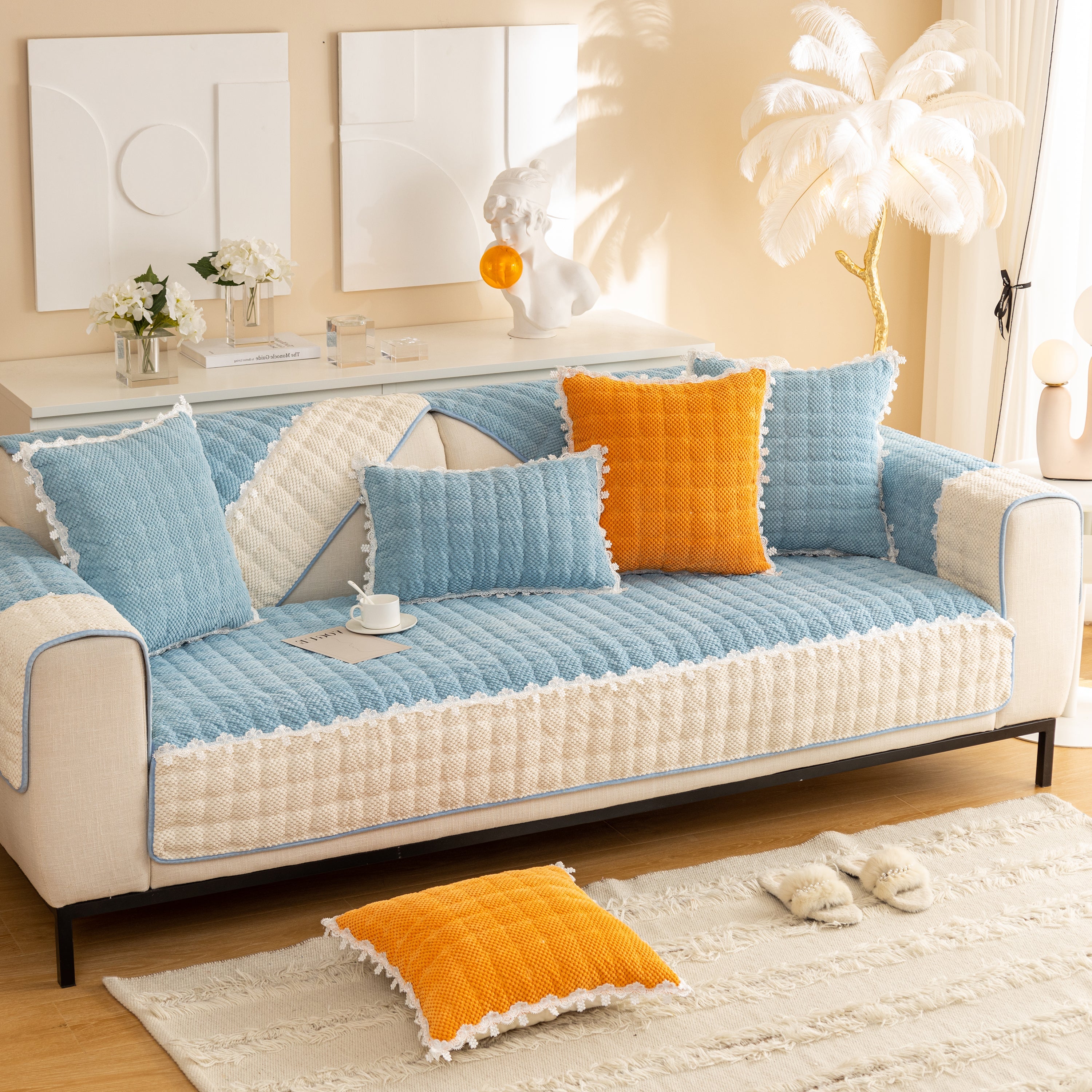 Non-slip Sectional Couch Cover With Lace, Furniture Protector For Dogs, Pets, And Kids Iii