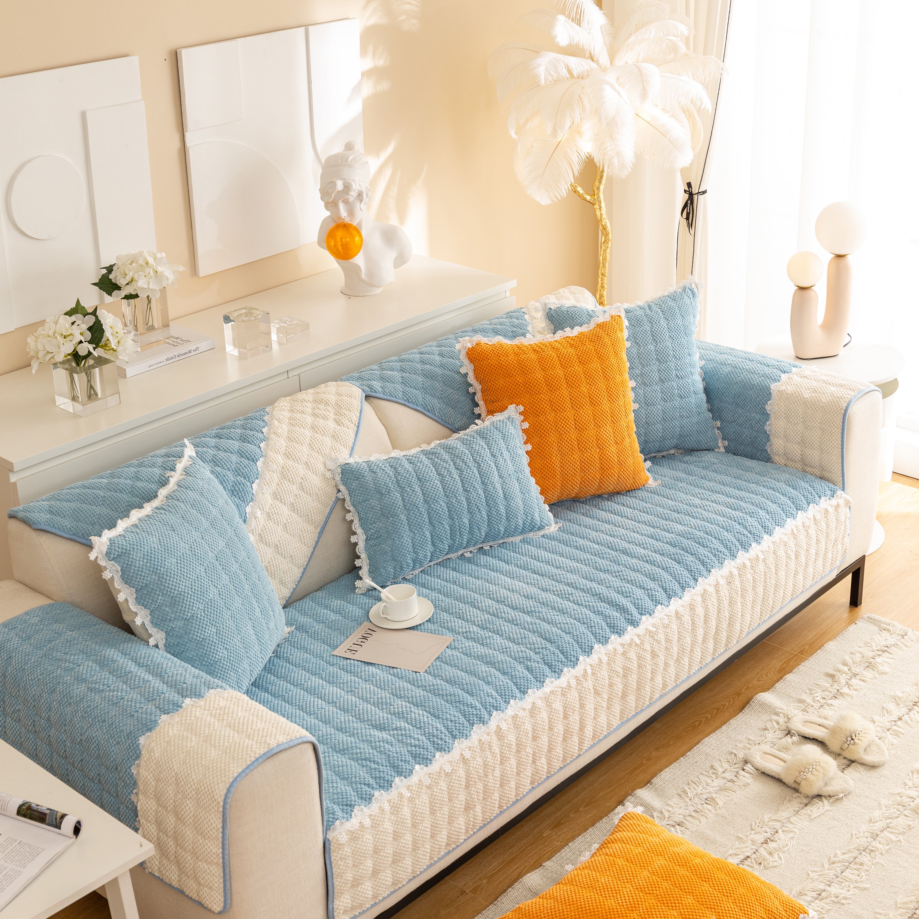 Non-slip Sectional Couch Cover With Lace, Furniture Protector For Dogs, Pets, And Kids Iii
