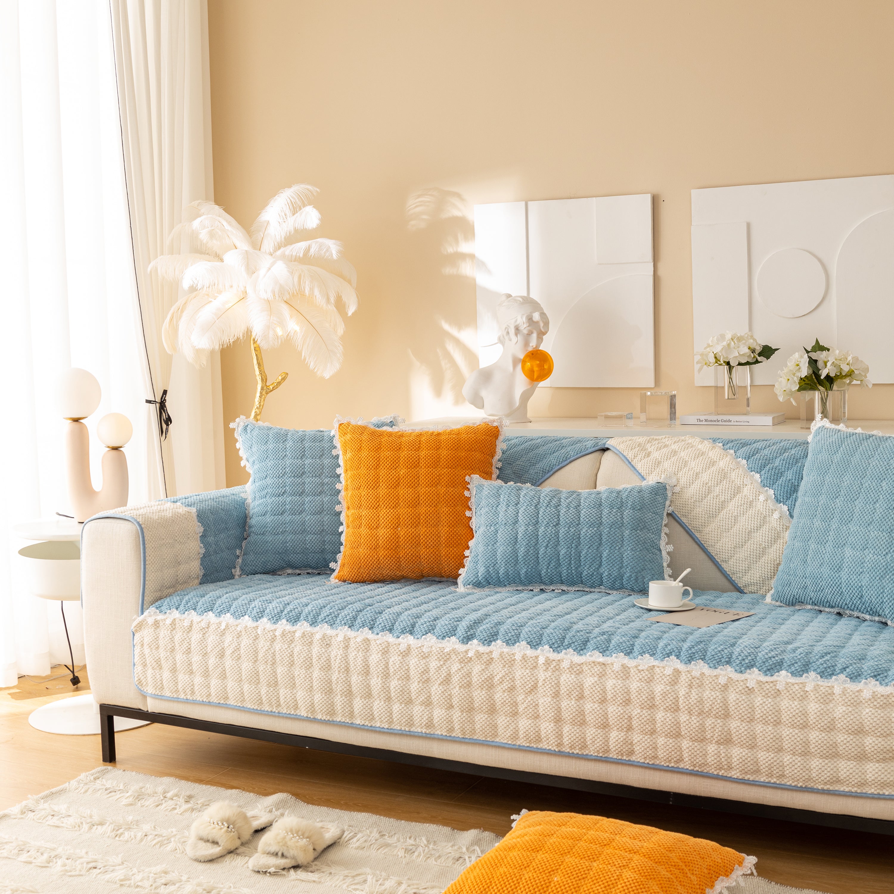 Non-slip Sectional Couch Cover With Lace, Furniture Protector For Dogs, Pets, And Kids Iii