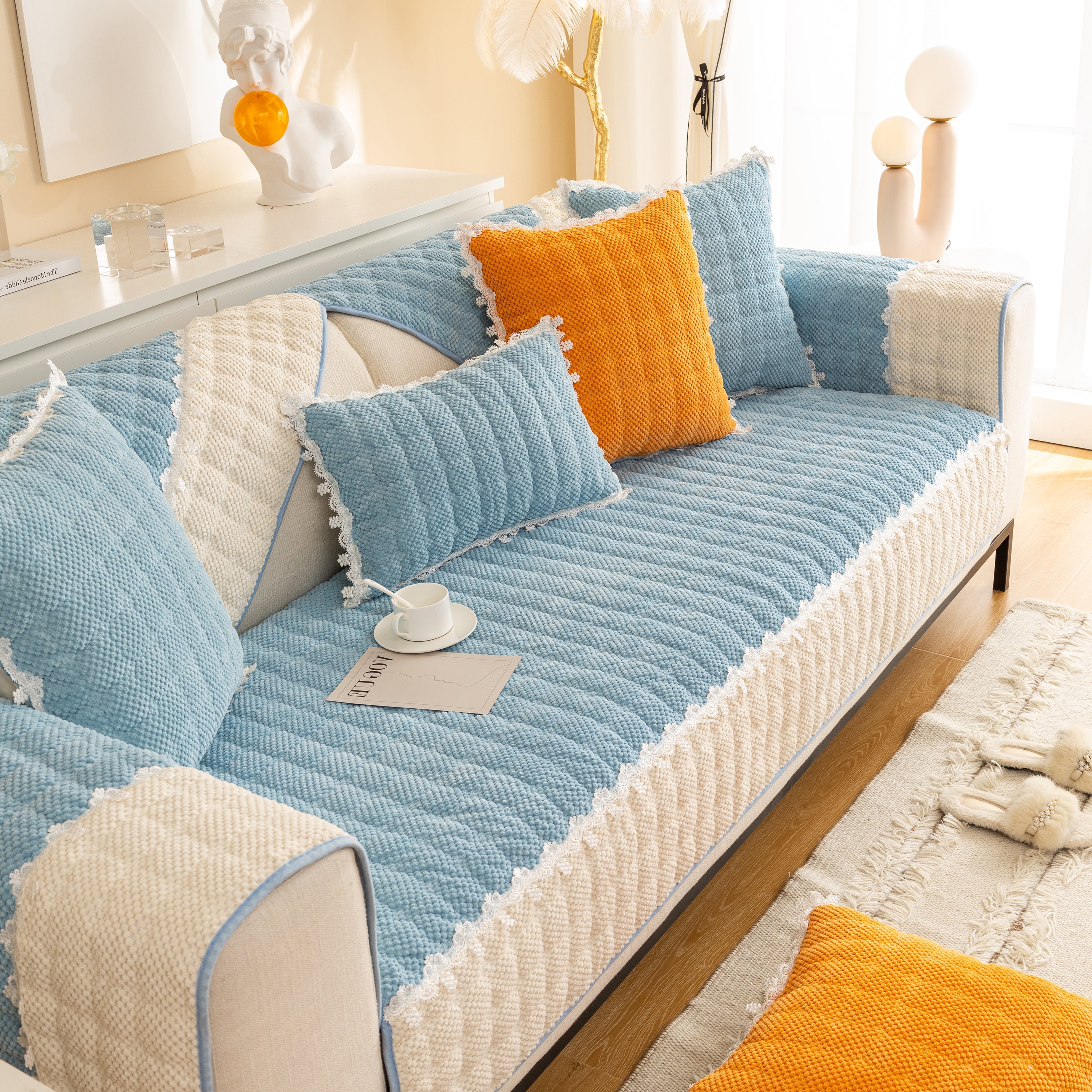 Non-slip Sectional Couch Cover With Lace, Furniture Protector For Dogs, Pets, And Kids Iii