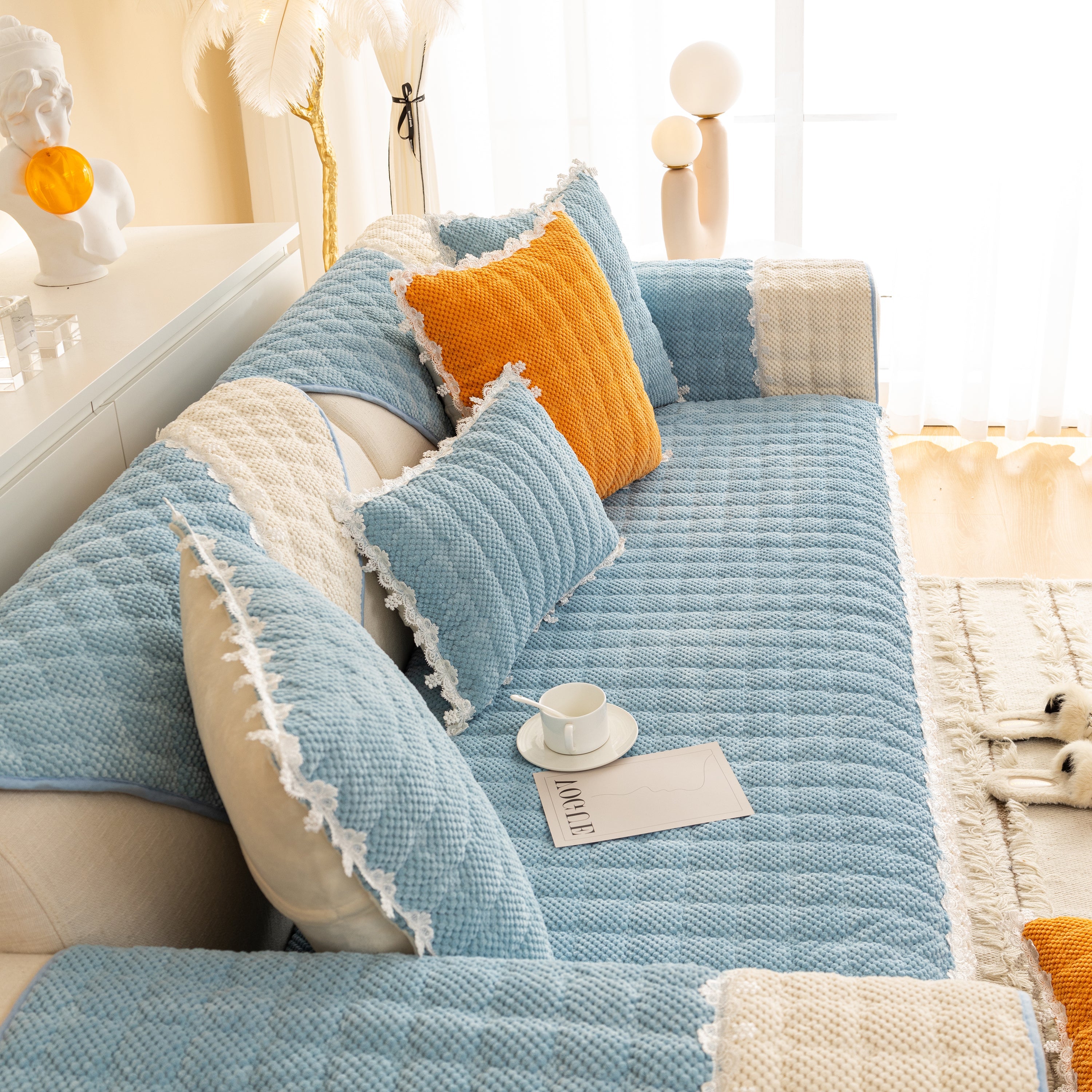 Non-slip Sectional Couch Cover With Lace, Furniture Protector For Dogs, Pets, And Kids Iii