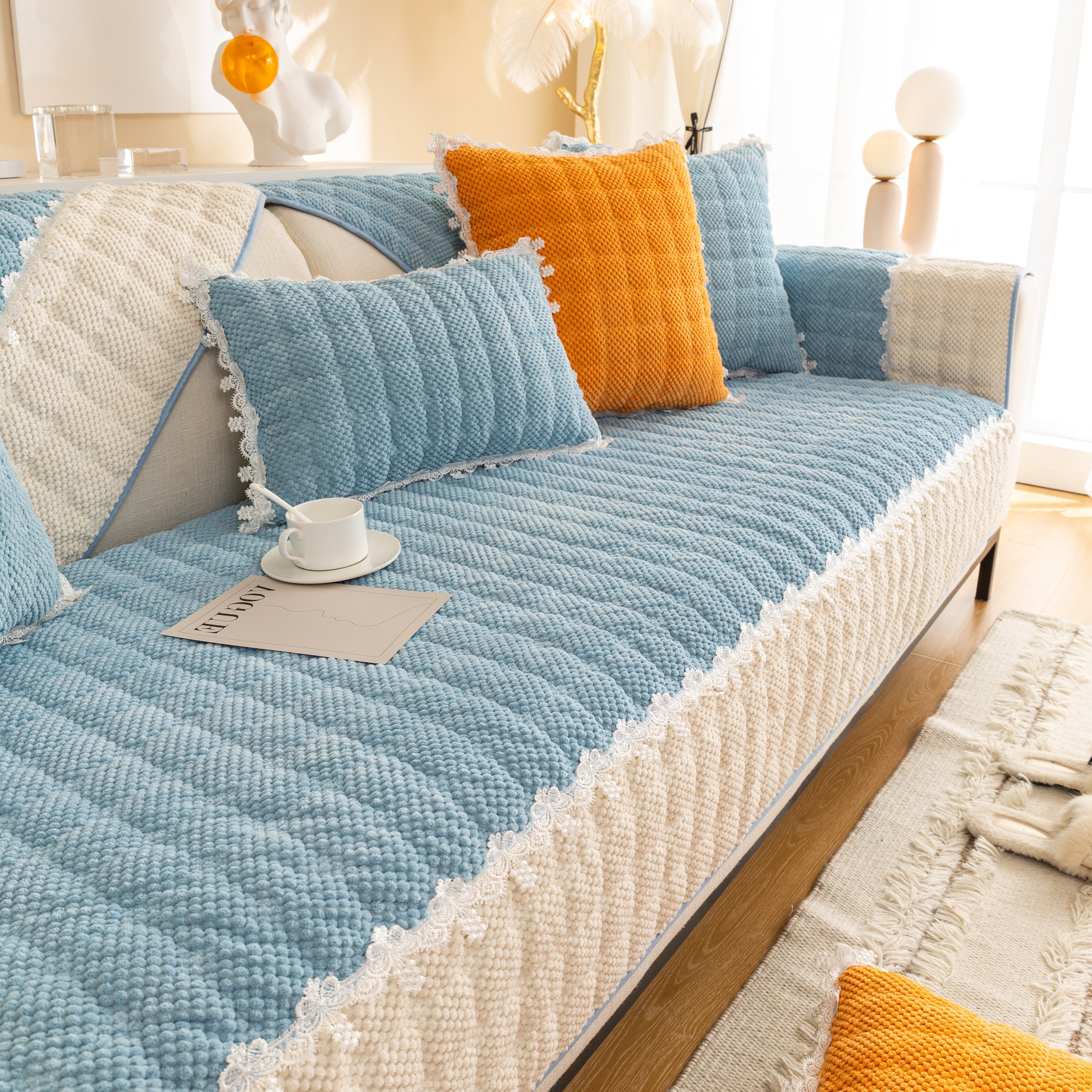 Non-slip Sectional Couch Cover With Lace, Furniture Protector For Dogs, Pets, And Kids Iii