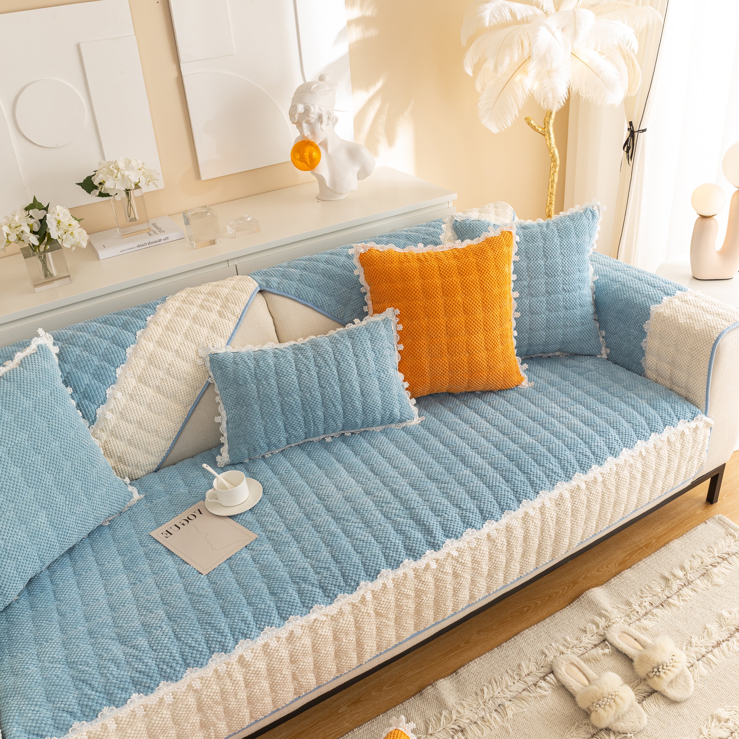 Non-slip Sectional Couch Cover With Lace, Furniture Protector For Dogs, Pets, And Kids Iii
