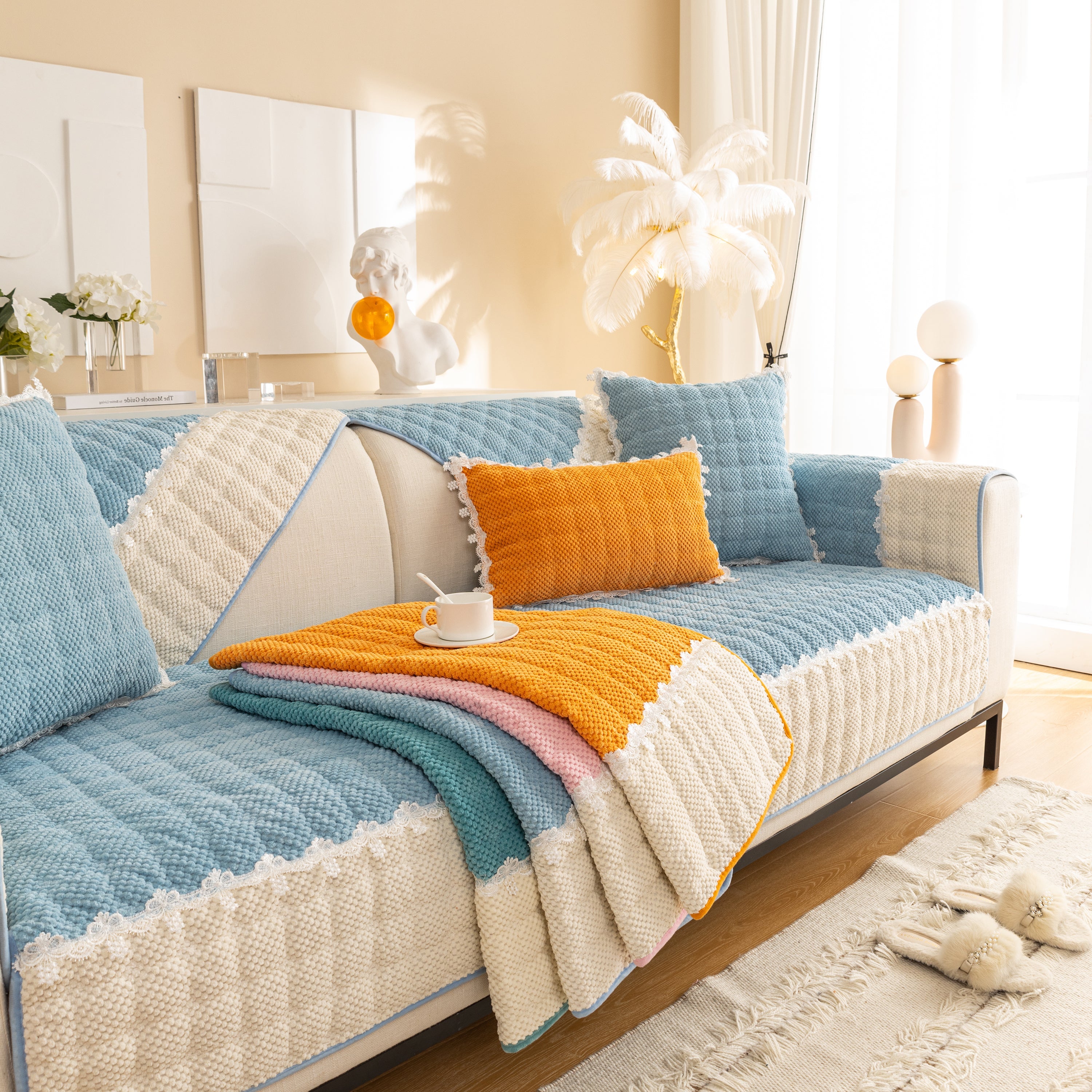Non-slip Sectional Couch Cover With Lace, Furniture Protector For Dogs, Pets, And Kids Iii