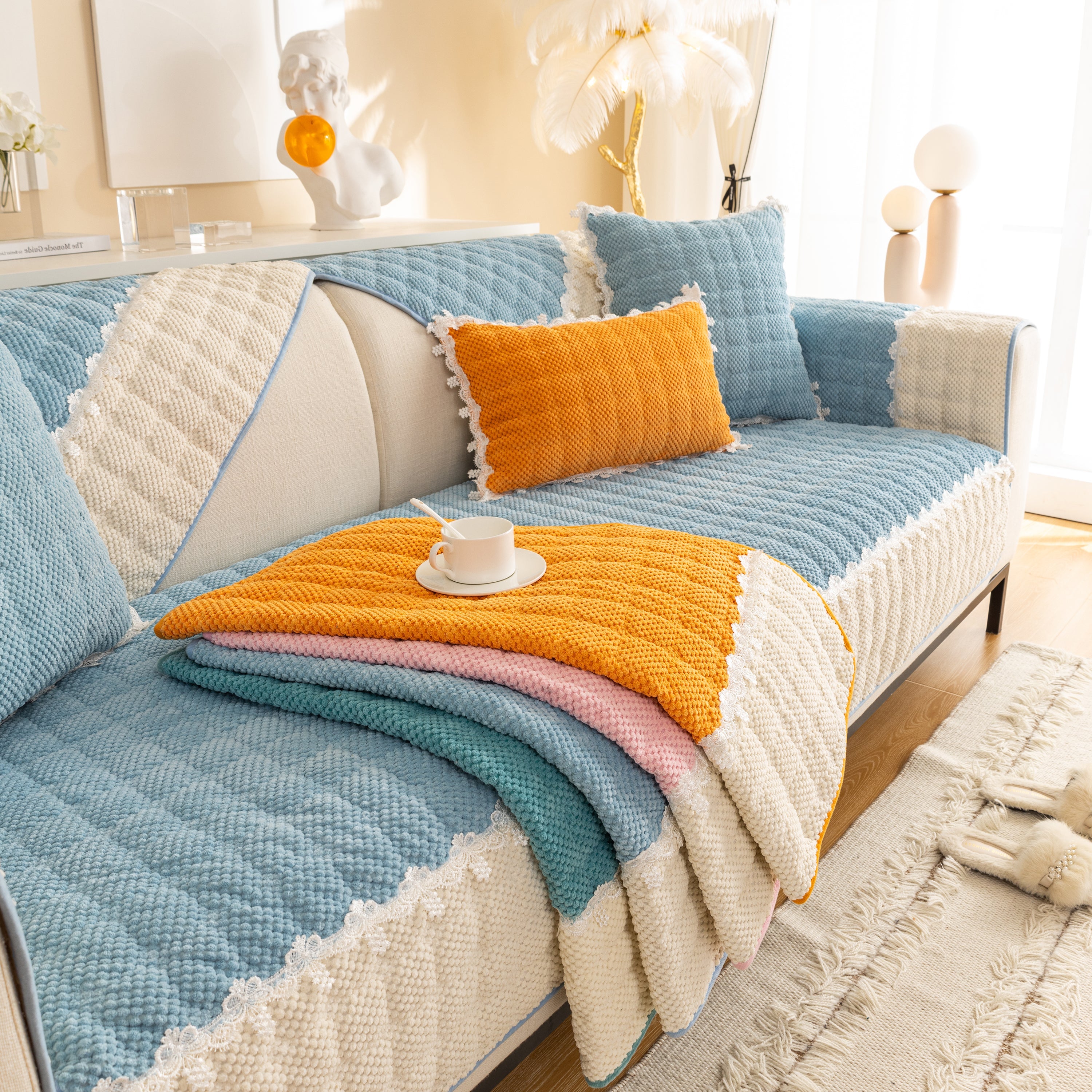Non-slip Sectional Couch Cover With Lace, Furniture Protector For Dogs, Pets, And Kids Iii