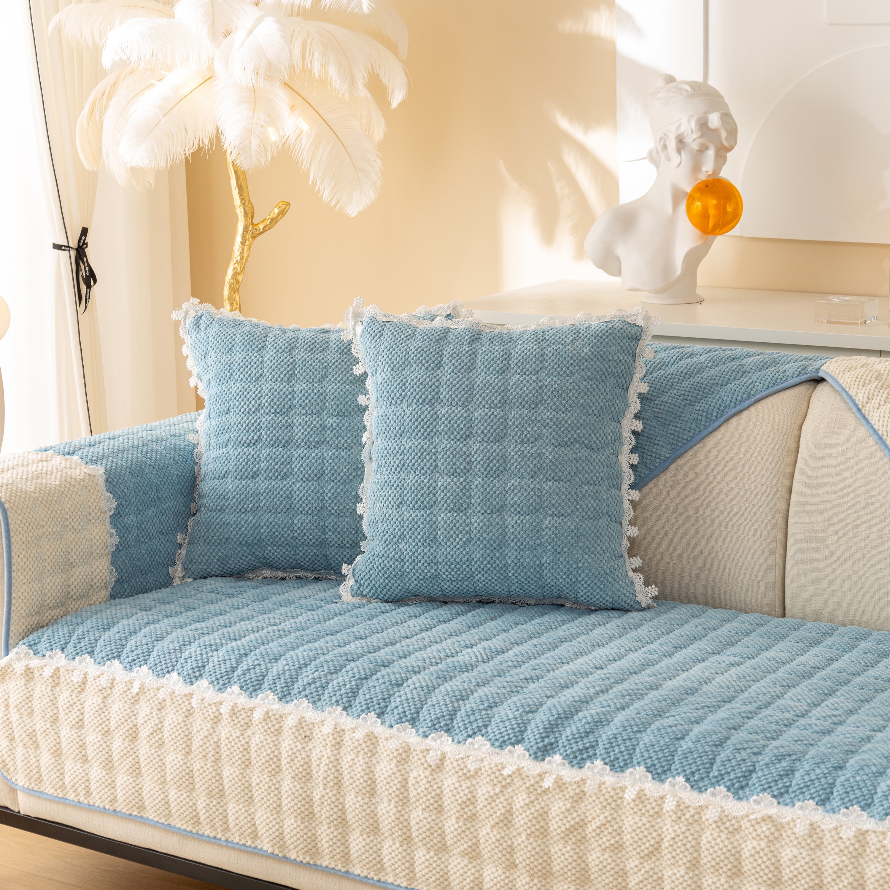 Non-slip Sectional Couch Cover With Lace, Furniture Protector For Dogs, Pets, And Kids Iii