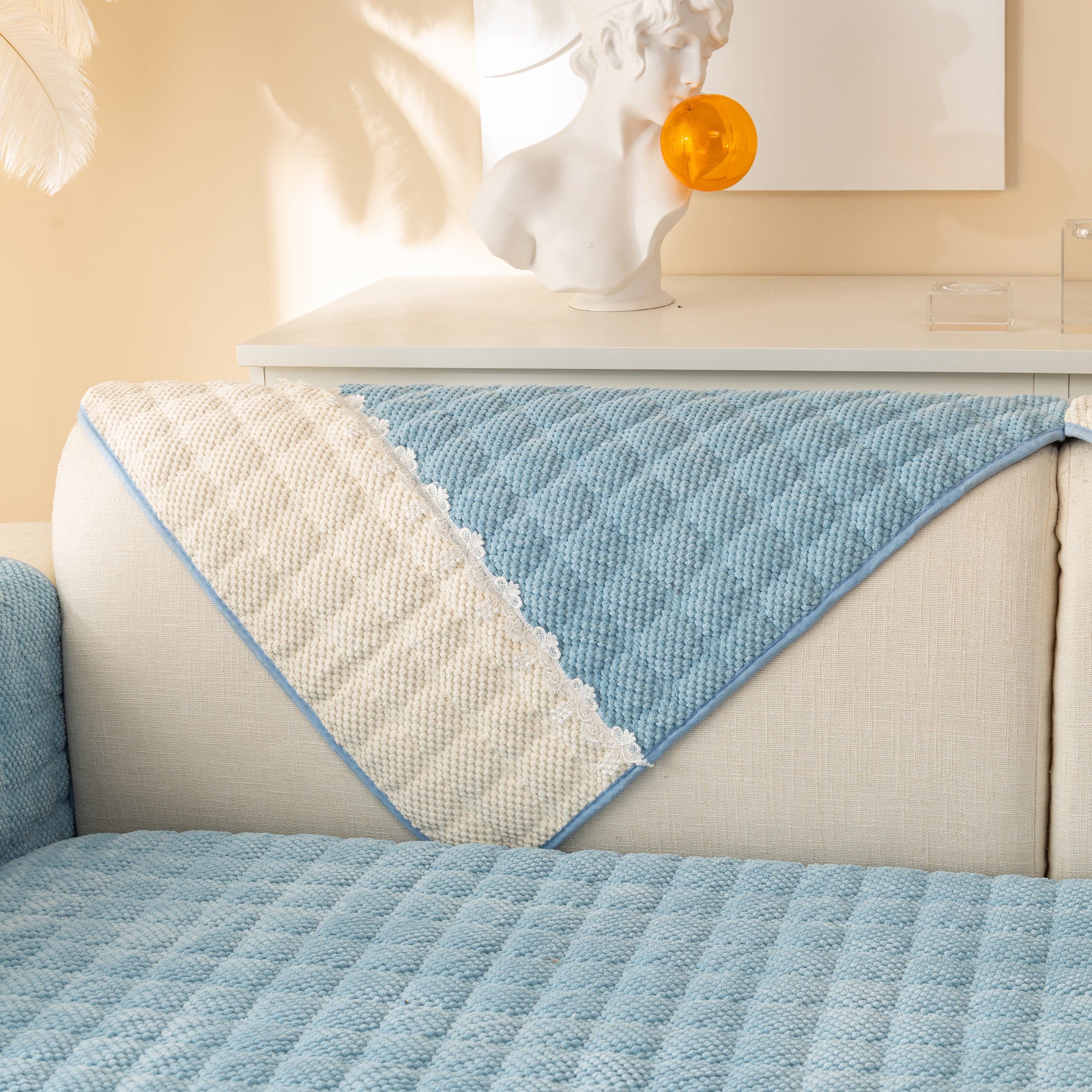 Non-slip Sectional Couch Cover With Lace, Furniture Protector For Dogs, Pets, And Kids Iii