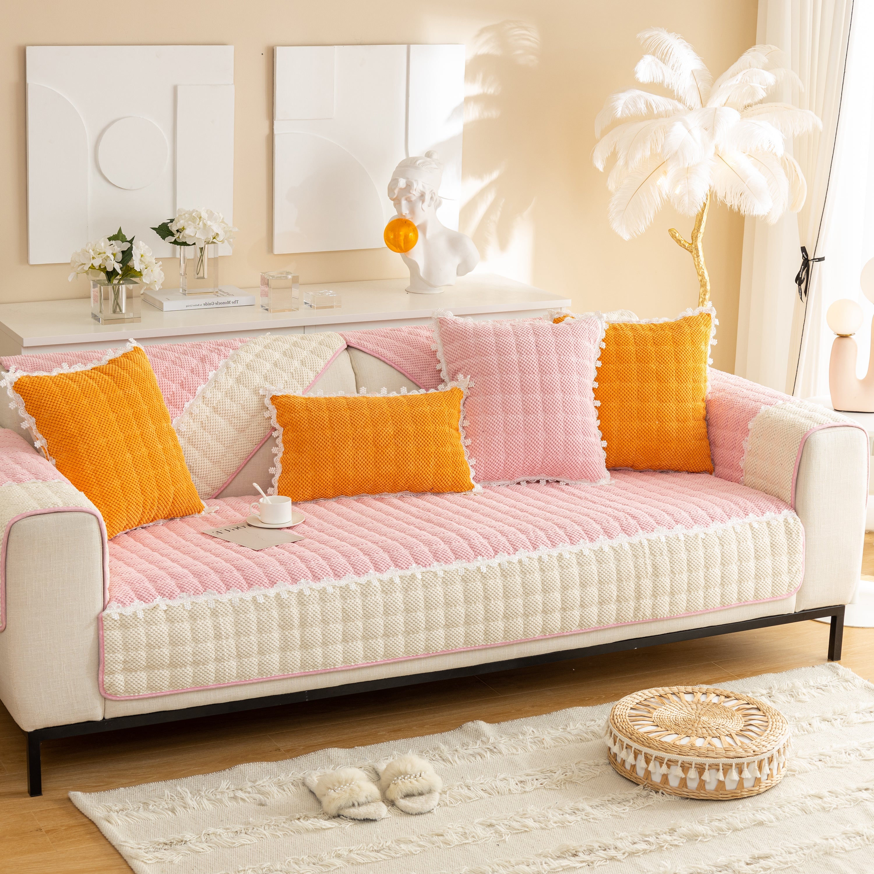 Non-slip Sectional Couch Cover With Lace, Furniture Protector For Dogs, Pets, And Kids Iii