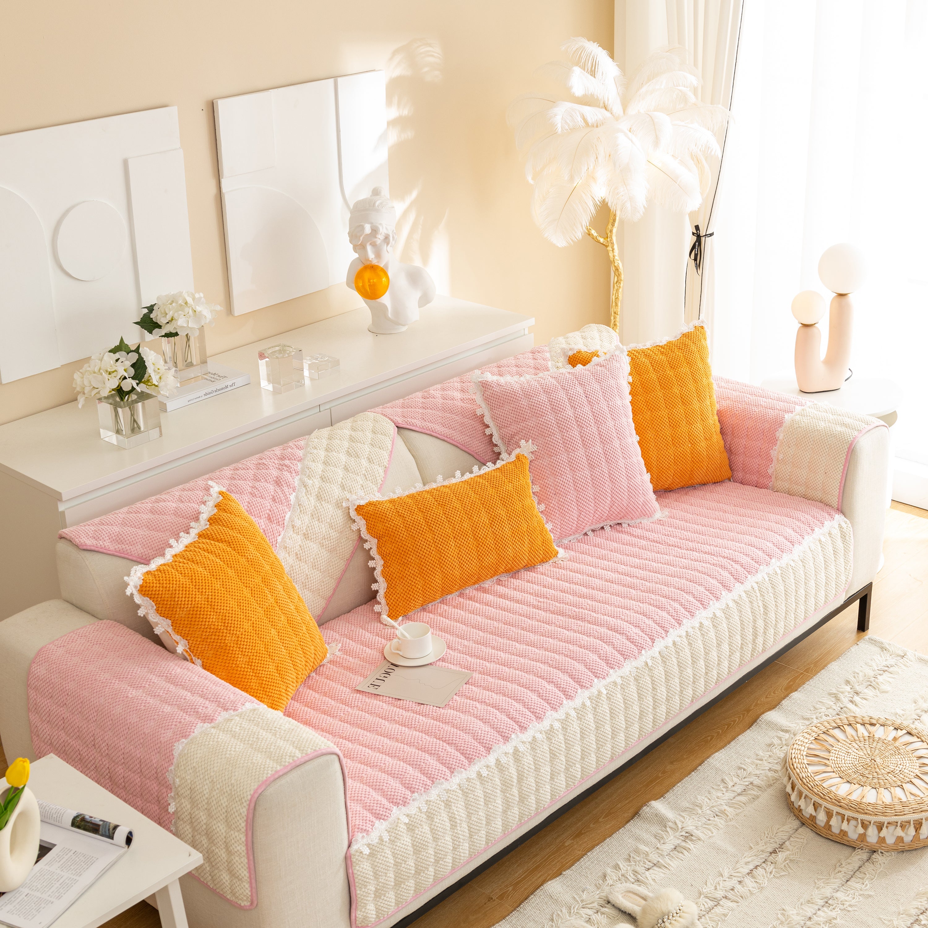 Non-slip Sectional Couch Cover With Lace, Furniture Protector For Dogs, Pets, And Kids Iii