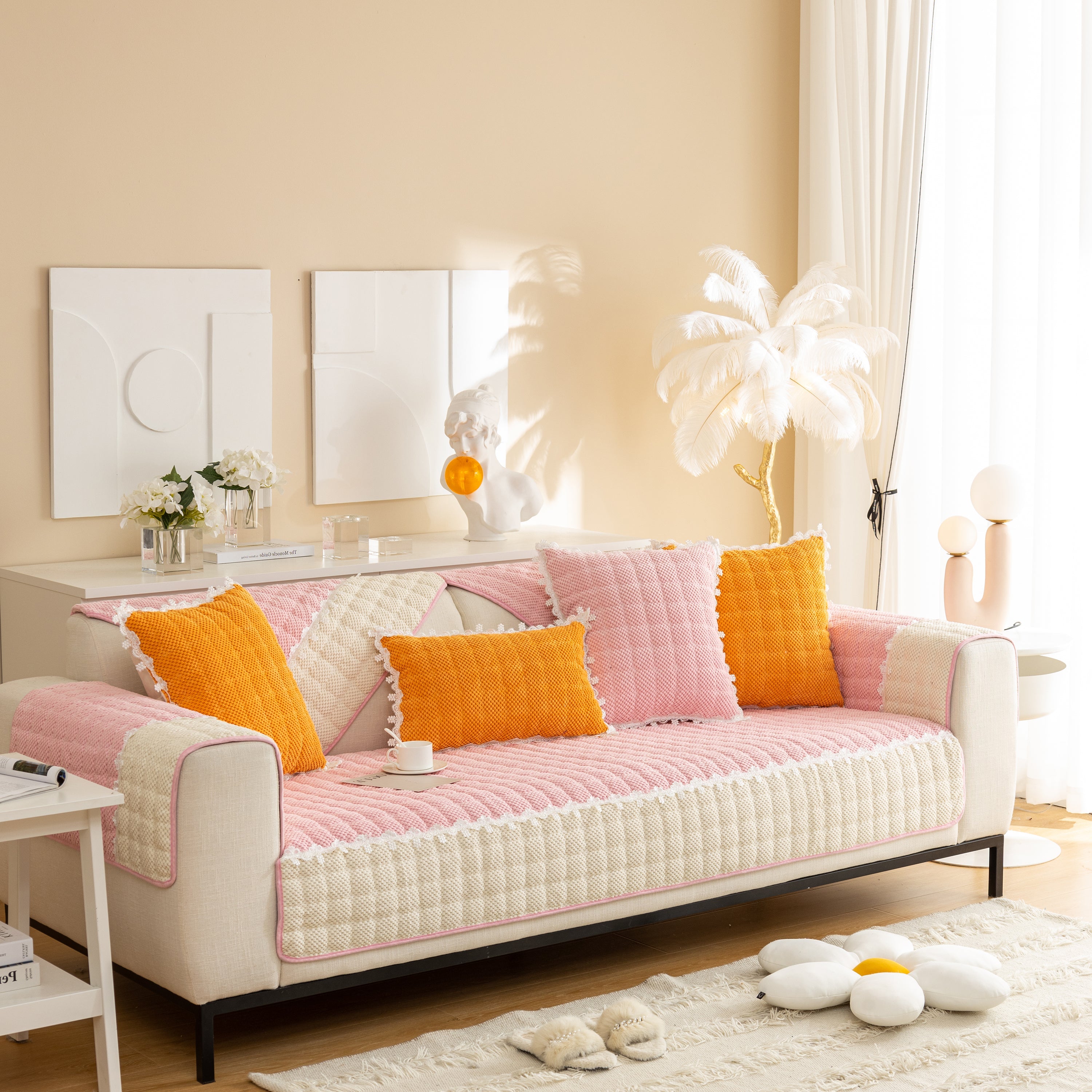 Non-slip Sectional Couch Cover With Lace, Furniture Protector For Dogs, Pets, And Kids Iii