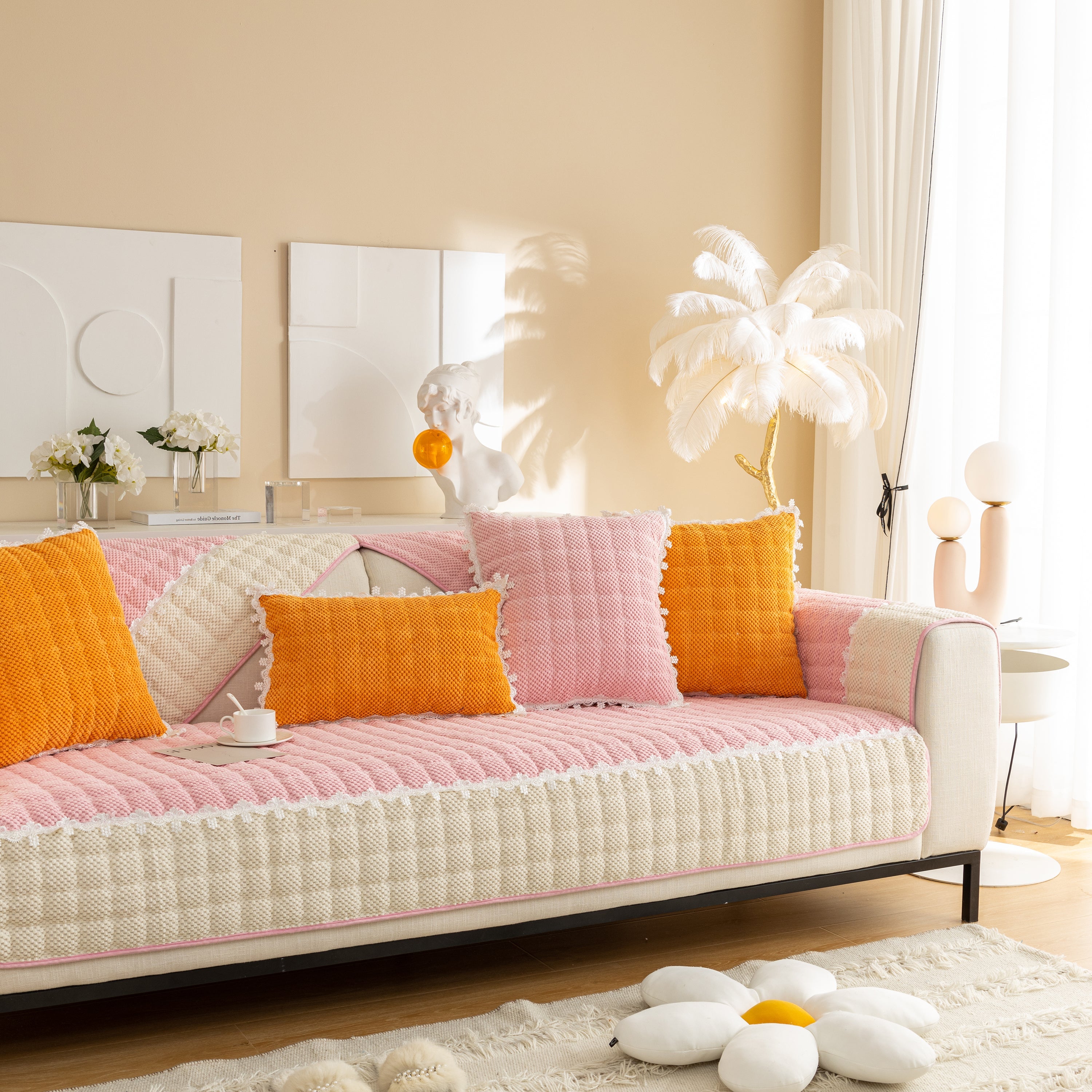 Non-slip Sectional Couch Cover With Lace, Furniture Protector For Dogs, Pets, And Kids Iii