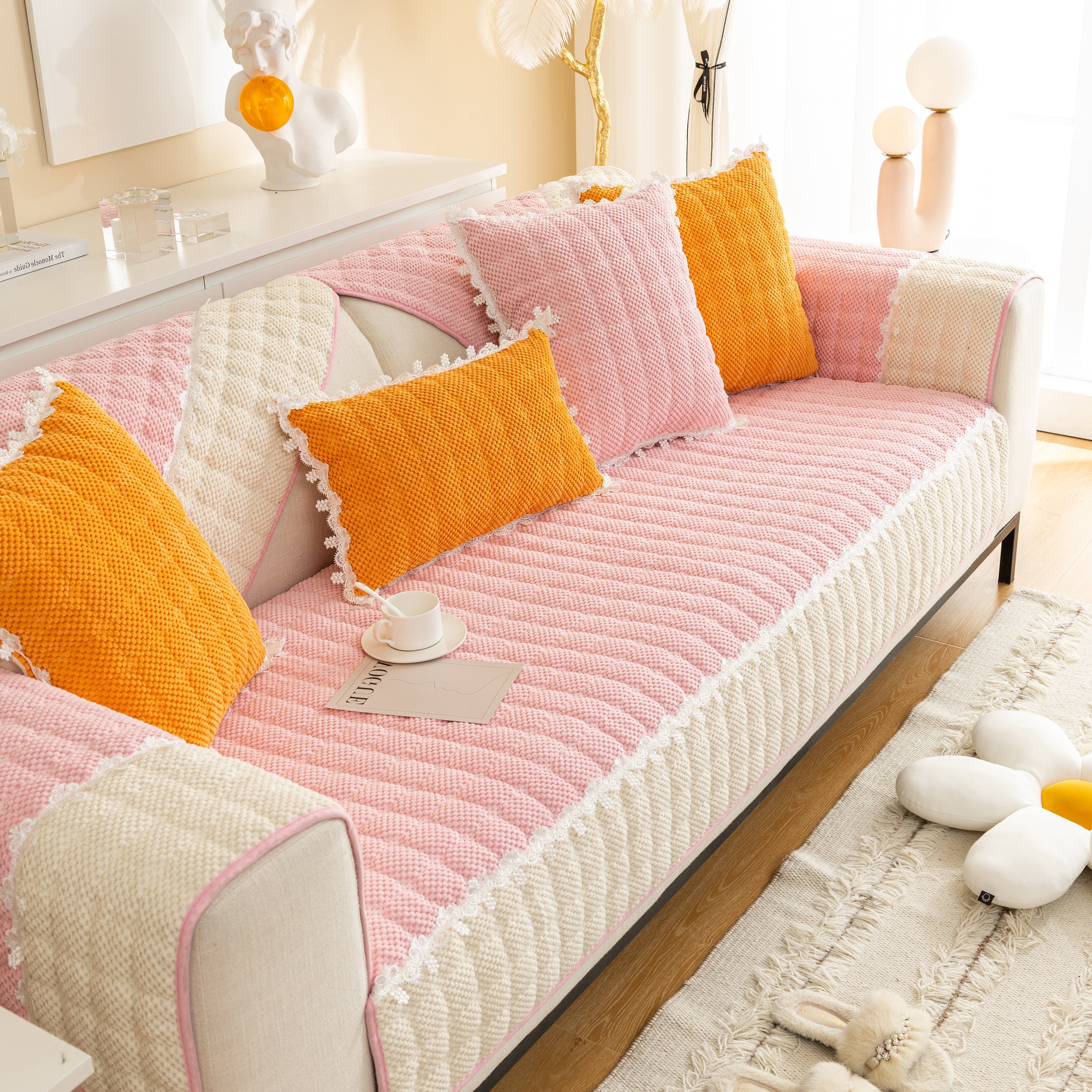 Non-slip Sectional Couch Cover With Lace, Furniture Protector For Dogs, Pets, And Kids Iii