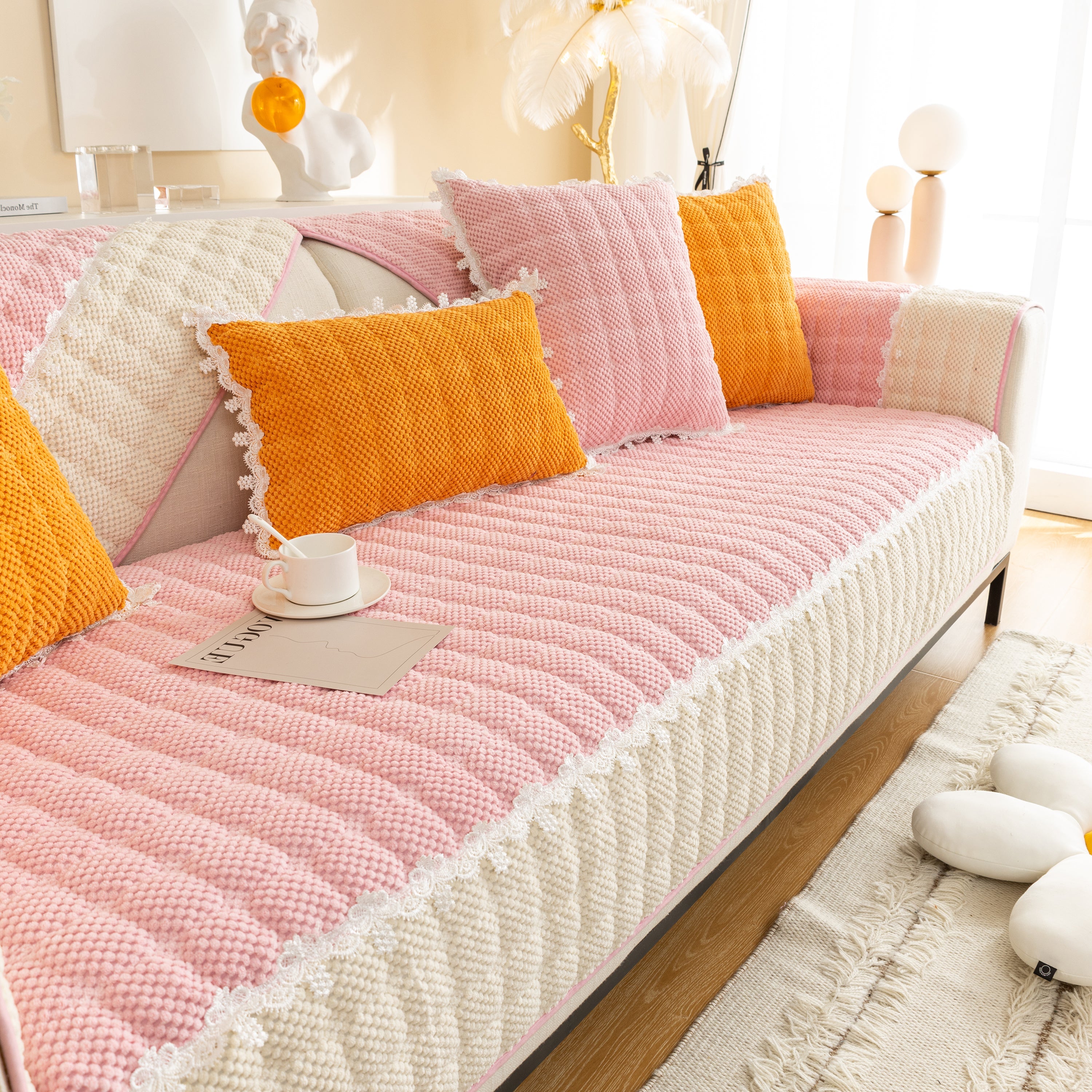 Non-slip Sectional Couch Cover With Lace, Furniture Protector For Dogs, Pets, And Kids Iii