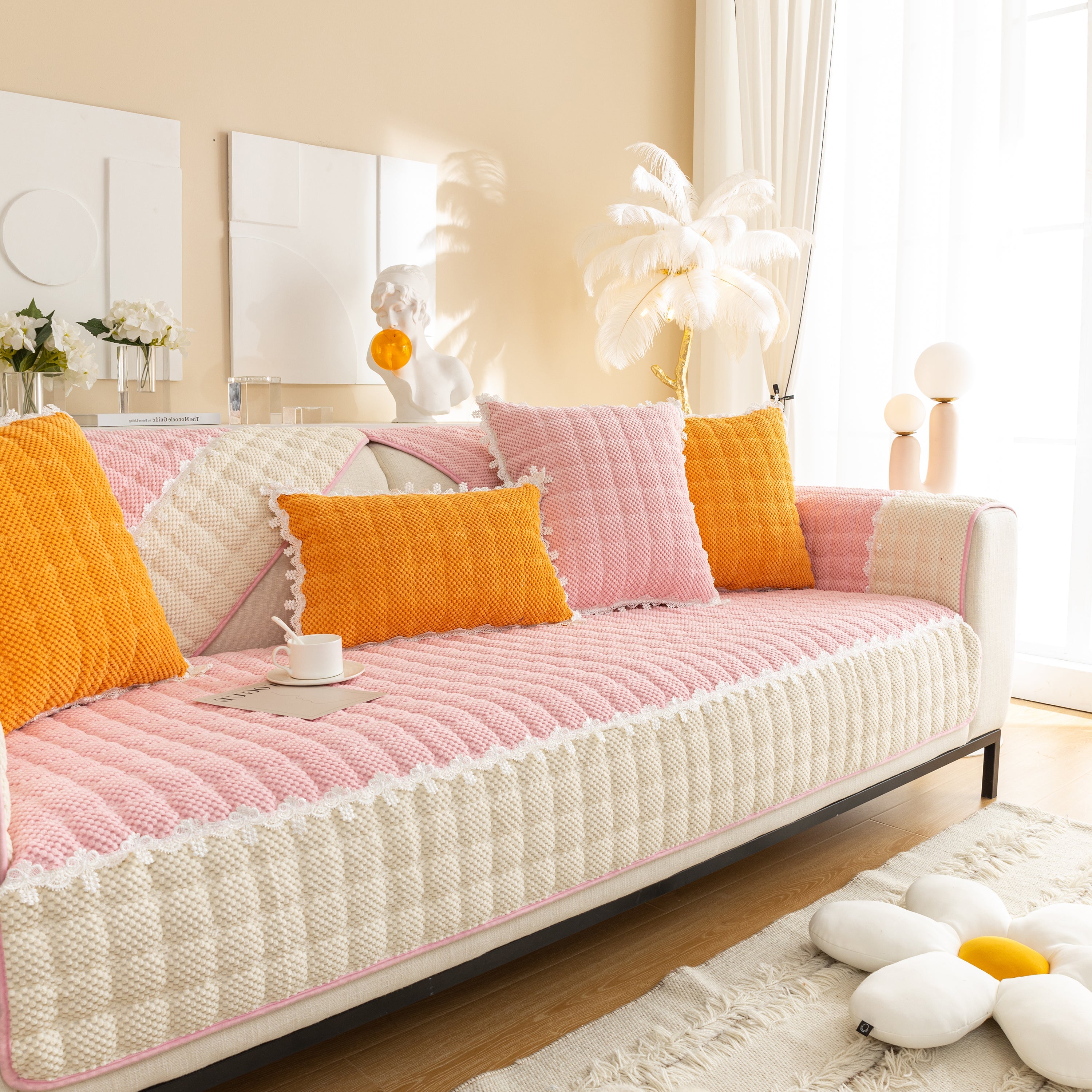 Non-slip Sectional Couch Cover With Lace, Furniture Protector For Dogs, Pets, And Kids Iii
