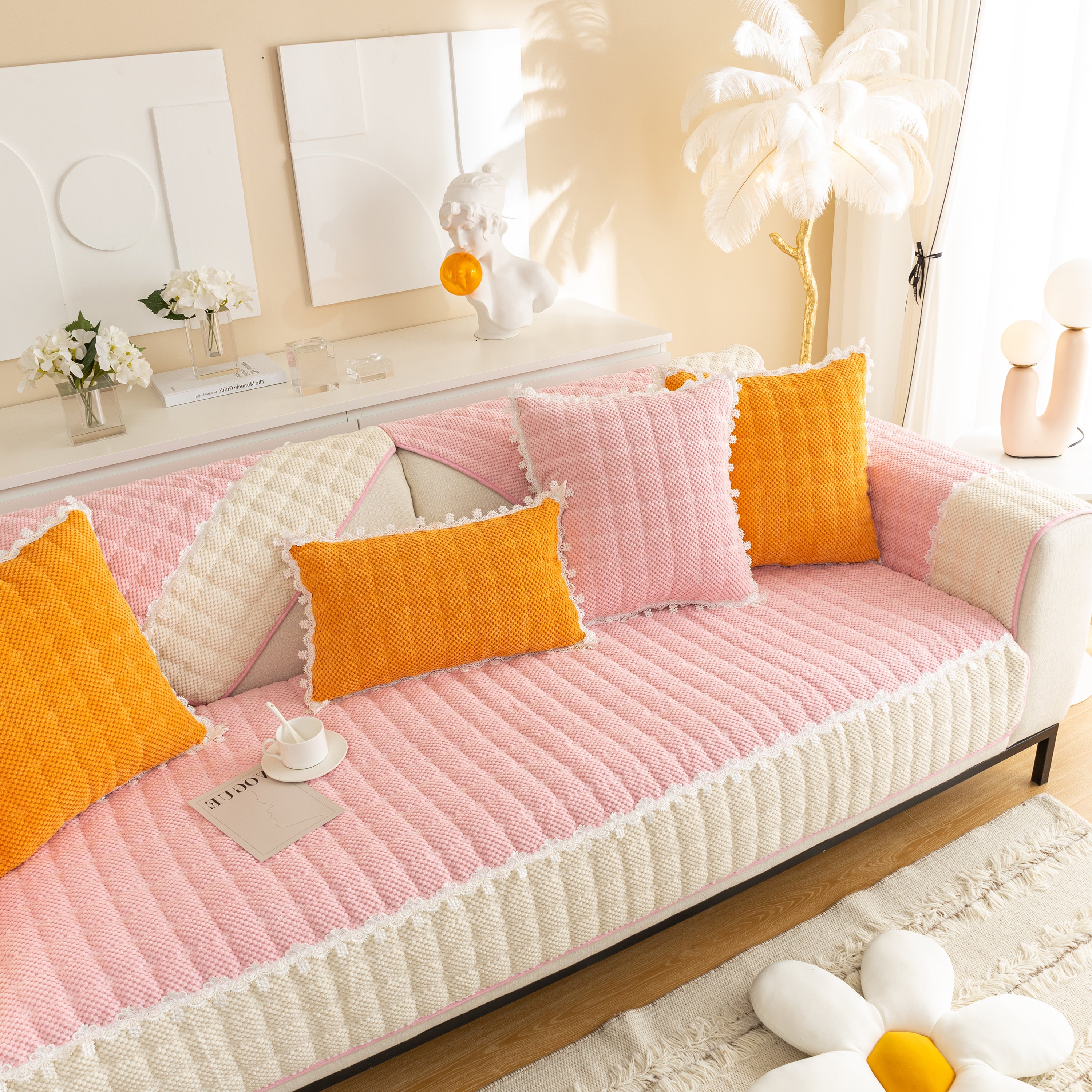 Non-slip Sectional Couch Cover With Lace, Furniture Protector For Dogs, Pets, And Kids Iii