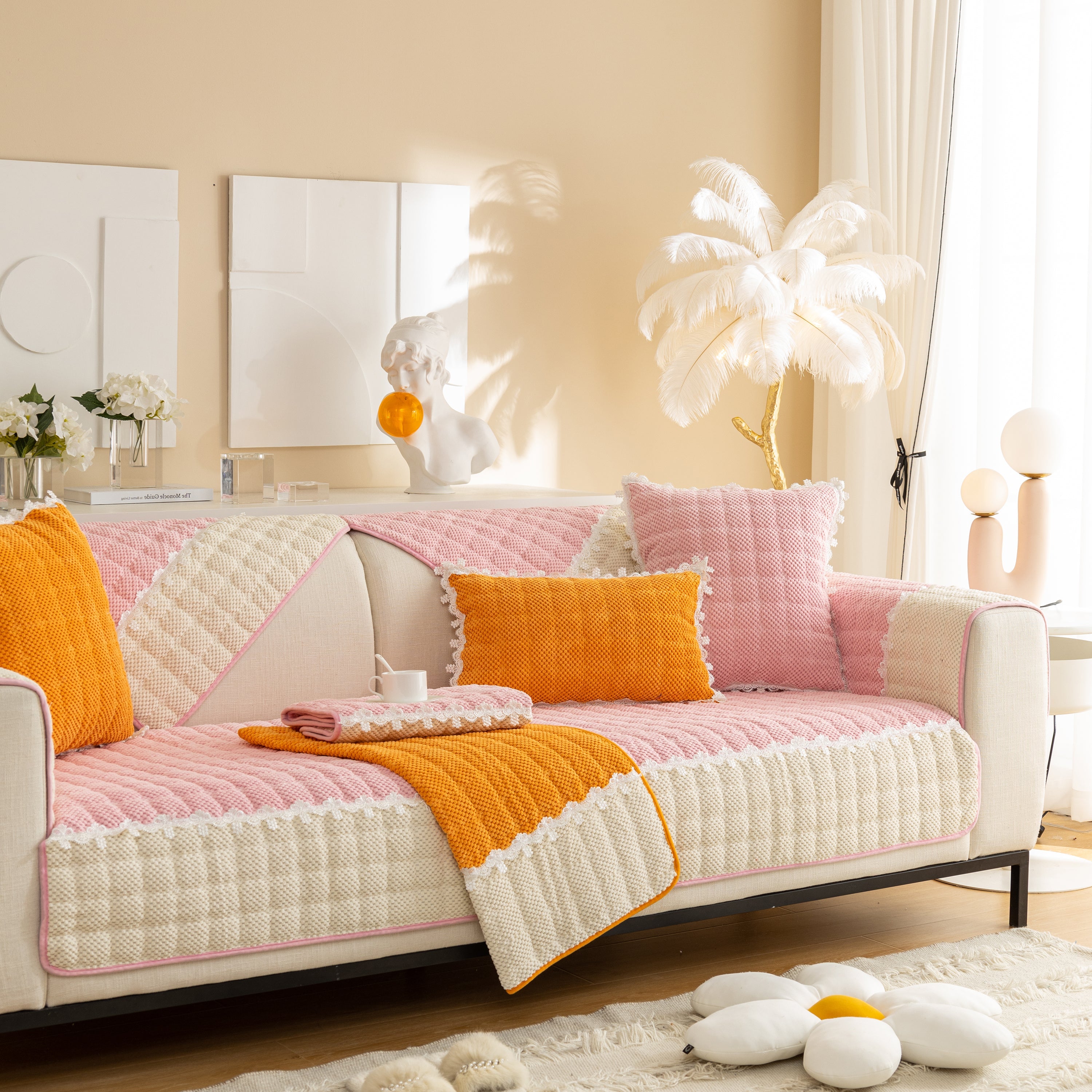 Non-slip Sectional Couch Cover With Lace, Furniture Protector For Dogs, Pets, And Kids Iii