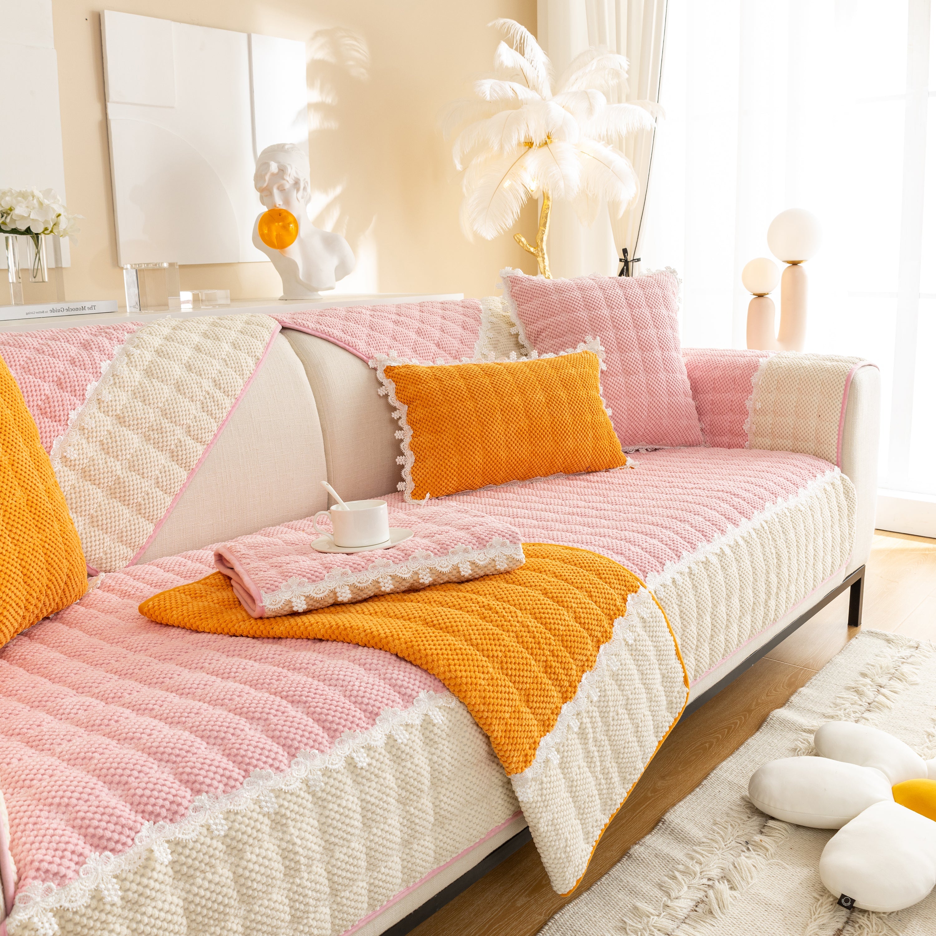 Non-slip Sectional Couch Cover With Lace, Furniture Protector For Dogs, Pets, And Kids Iii