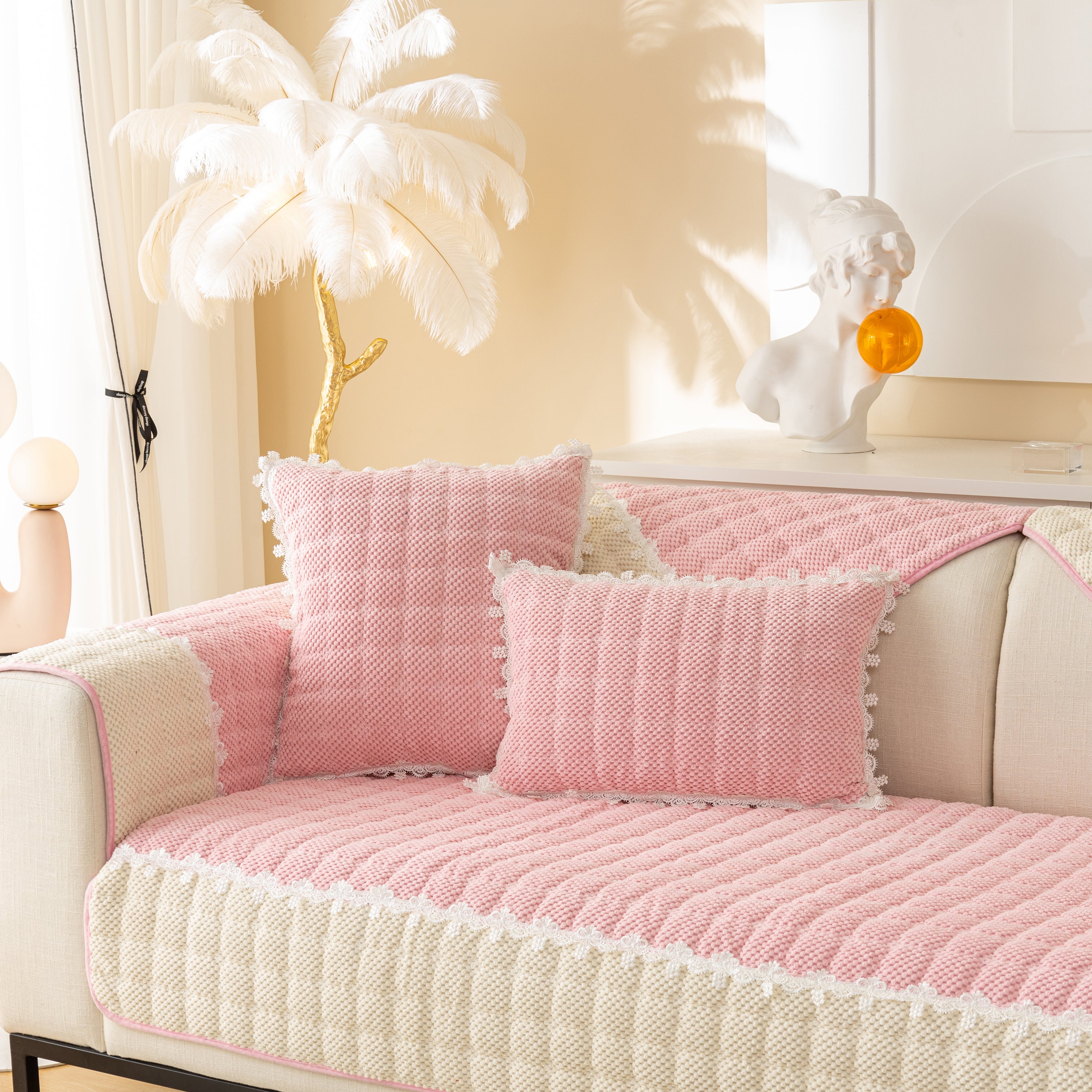 Non-slip Sectional Couch Cover With Lace, Furniture Protector For Dogs, Pets, And Kids Iii