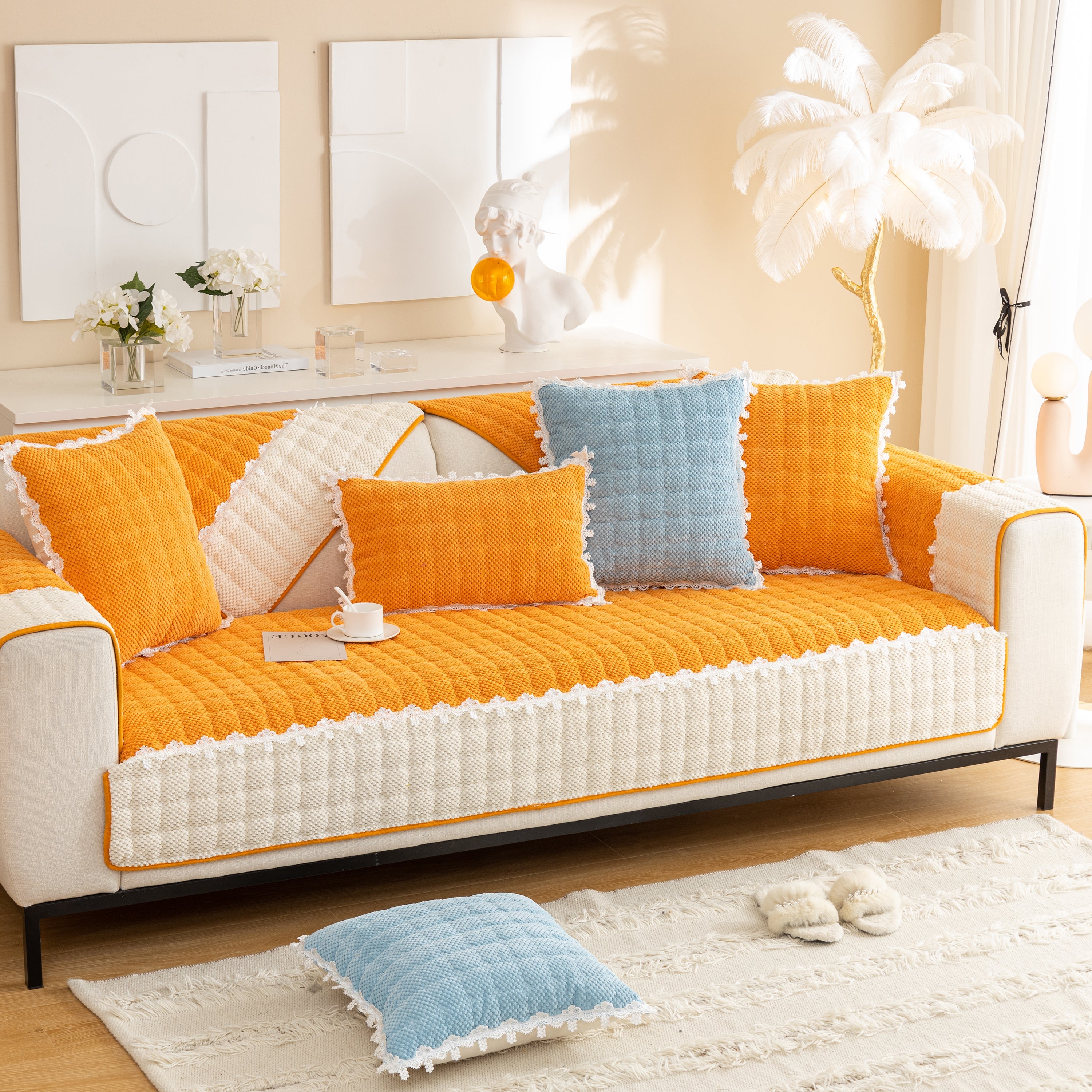 Non-slip Sectional Couch Cover With Lace, Furniture Protector For Dogs, Pets, And Kids Iii