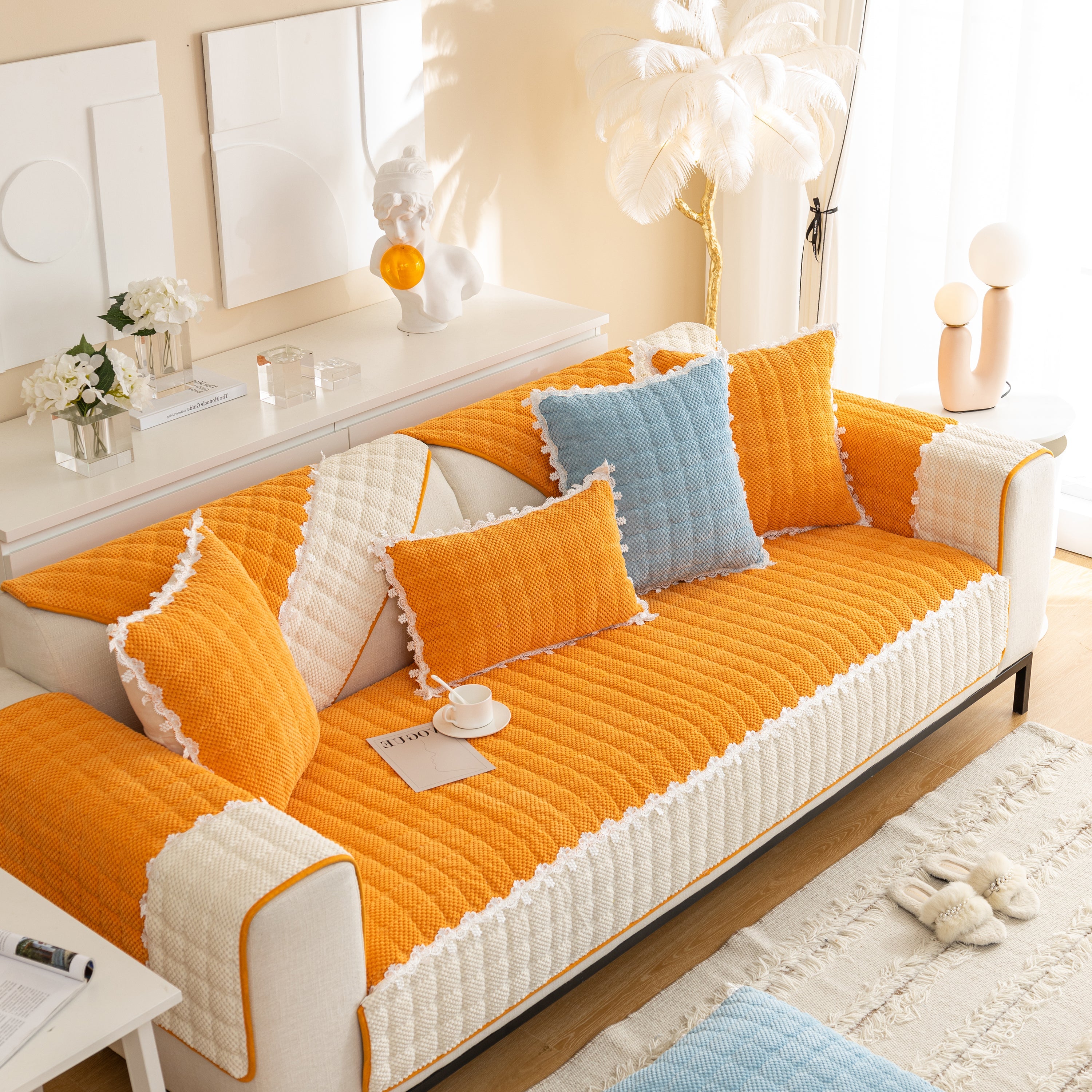 Non-slip Sectional Couch Cover With Lace, Furniture Protector For Dogs, Pets, And Kids Iii