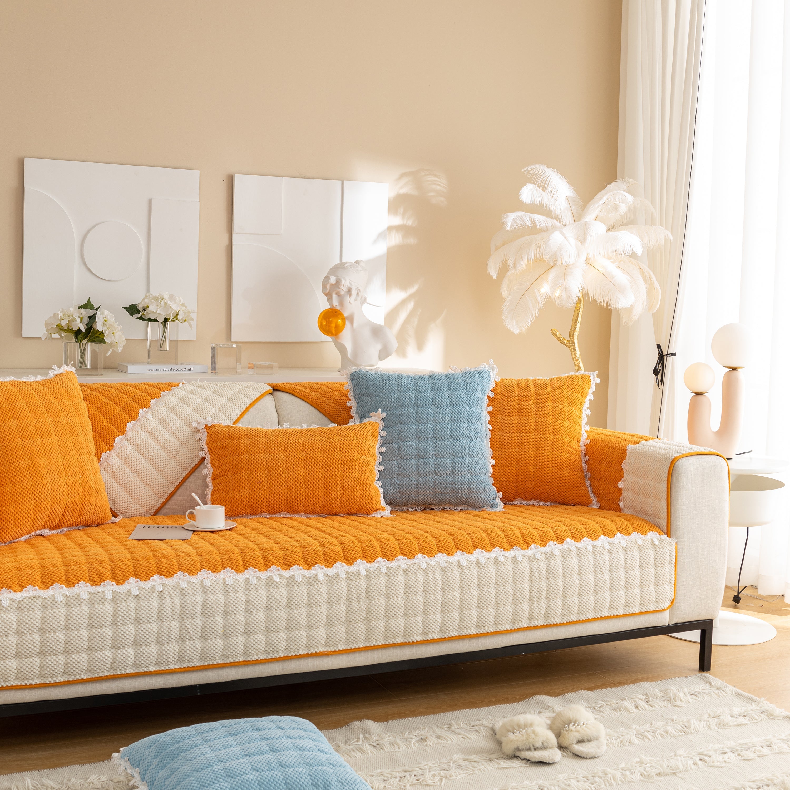 Non-slip Sectional Couch Cover With Lace, Furniture Protector For Dogs, Pets, And Kids Iii
