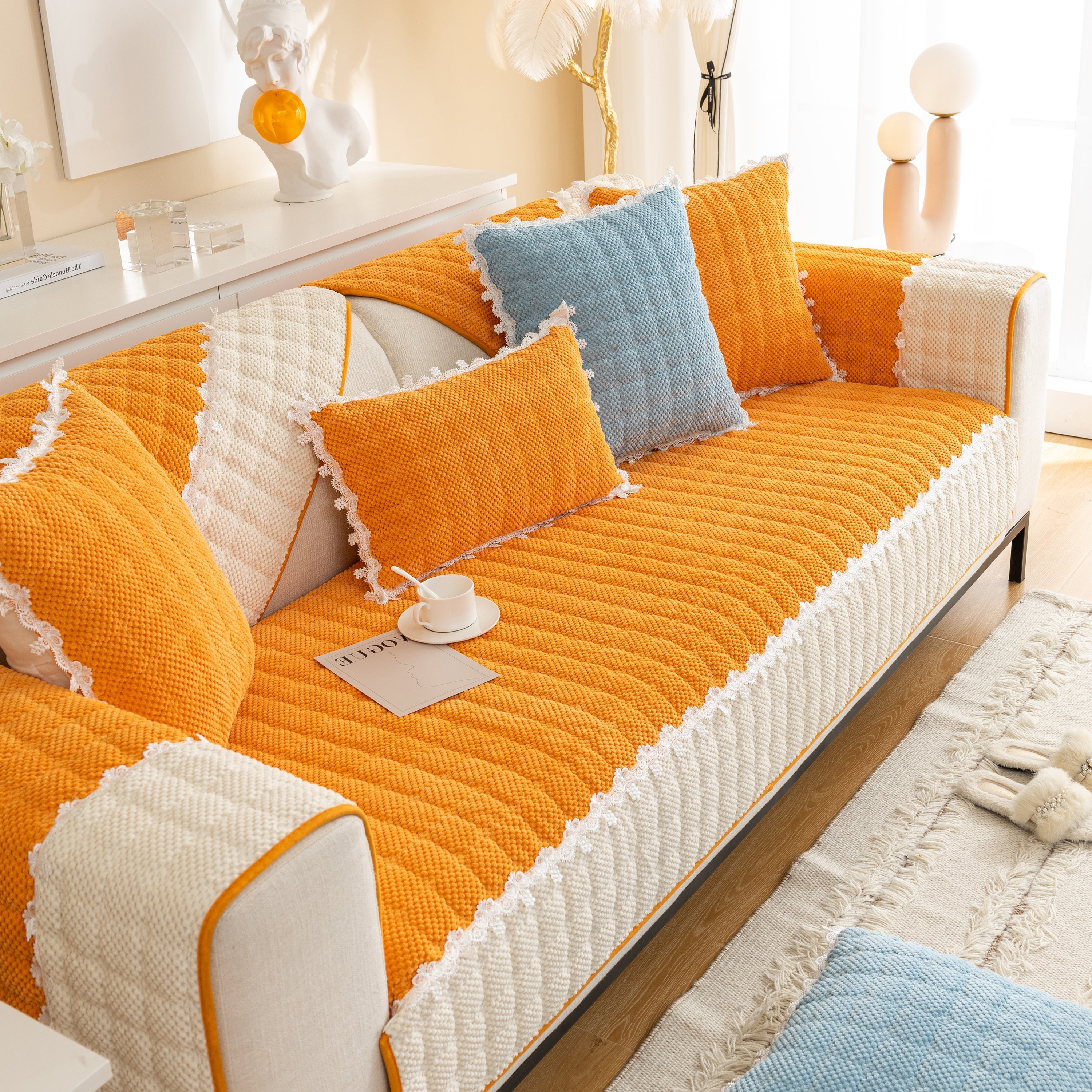 Non-slip Sectional Couch Cover With Lace, Furniture Protector For Dogs, Pets, And Kids Iii