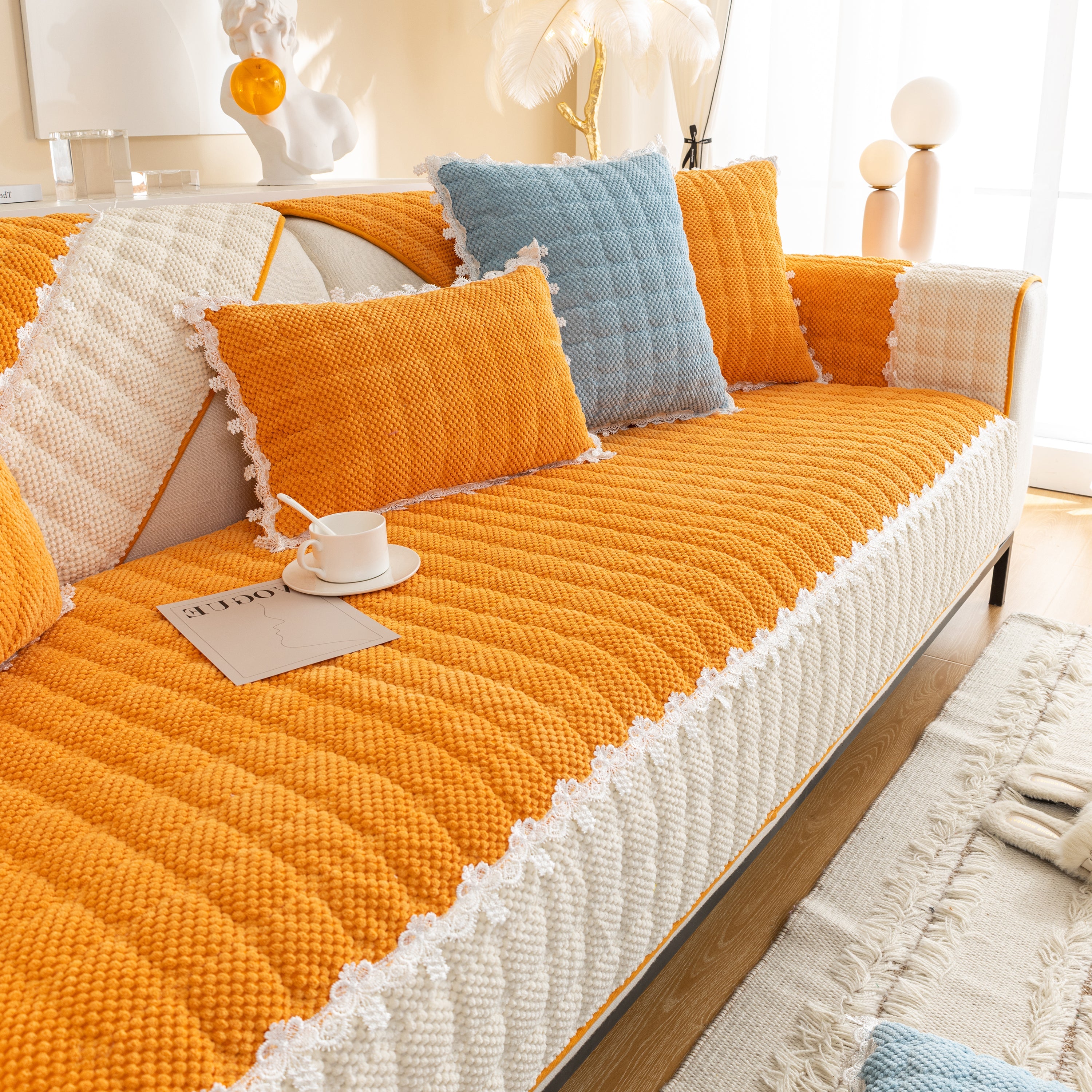 Non-slip Sectional Couch Cover With Lace, Furniture Protector For Dogs, Pets, And Kids Iii