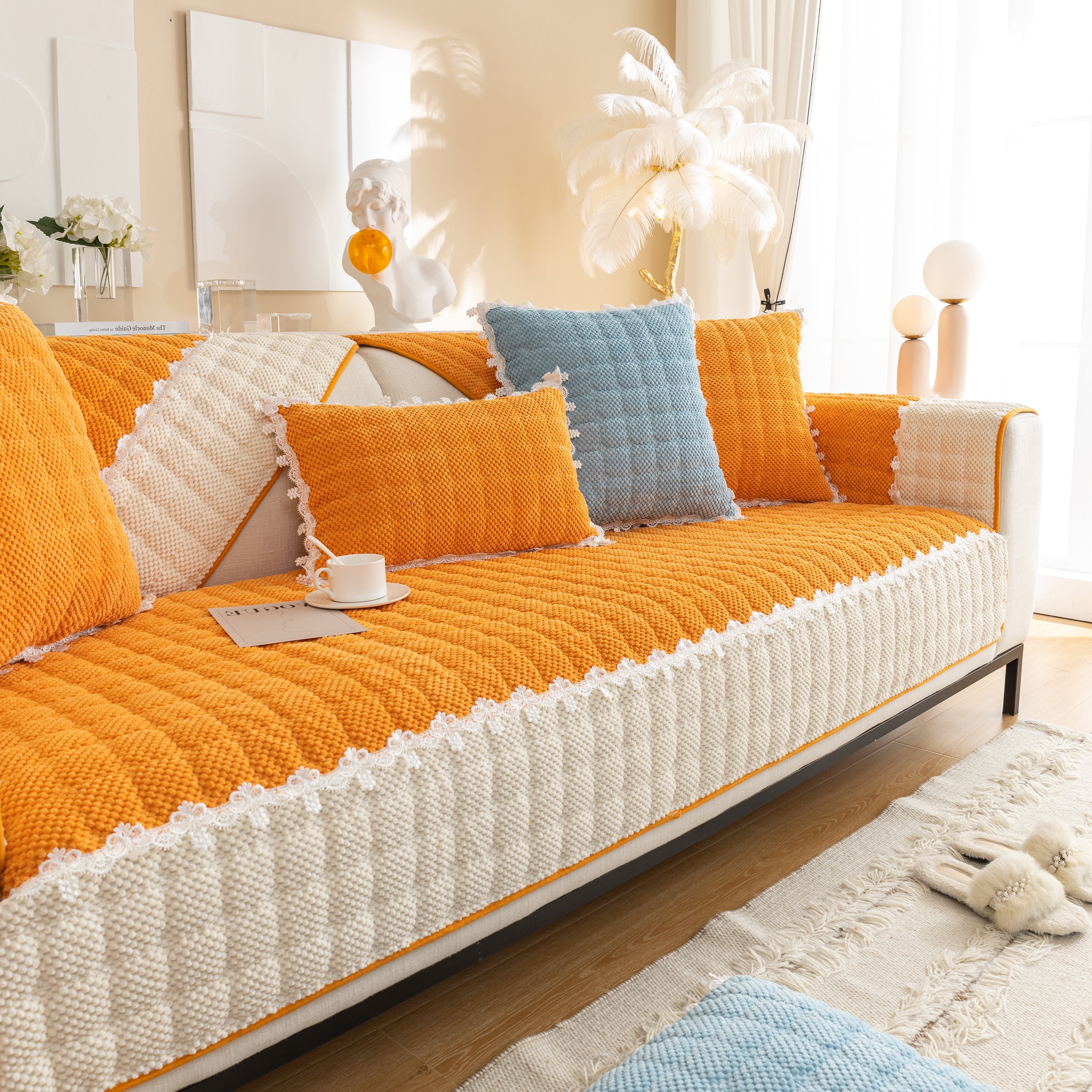 Non-slip Sectional Couch Cover With Lace, Furniture Protector For Dogs, Pets, And Kids Iii