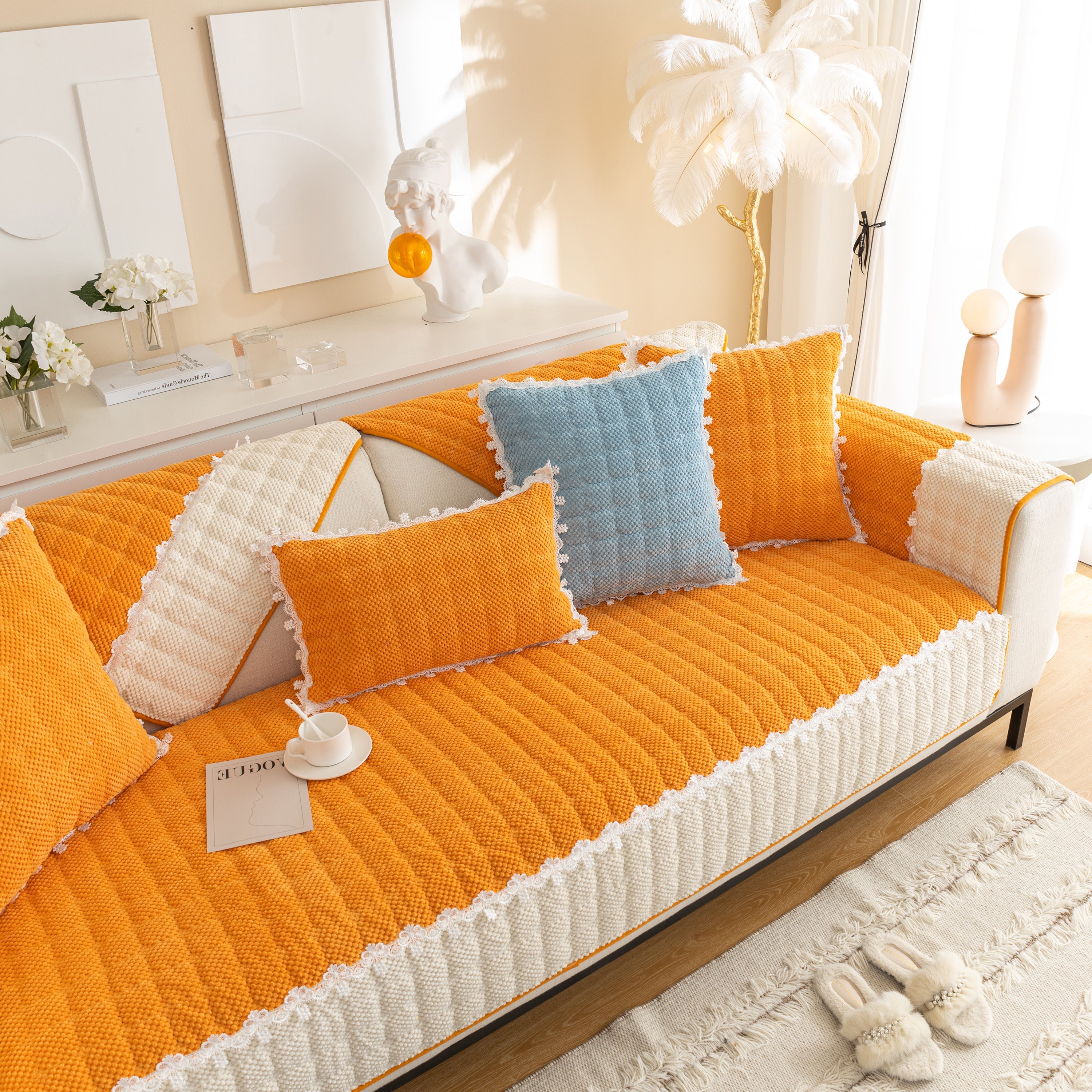 Non-slip Sectional Couch Cover With Lace, Furniture Protector For Dogs, Pets, And Kids Iii