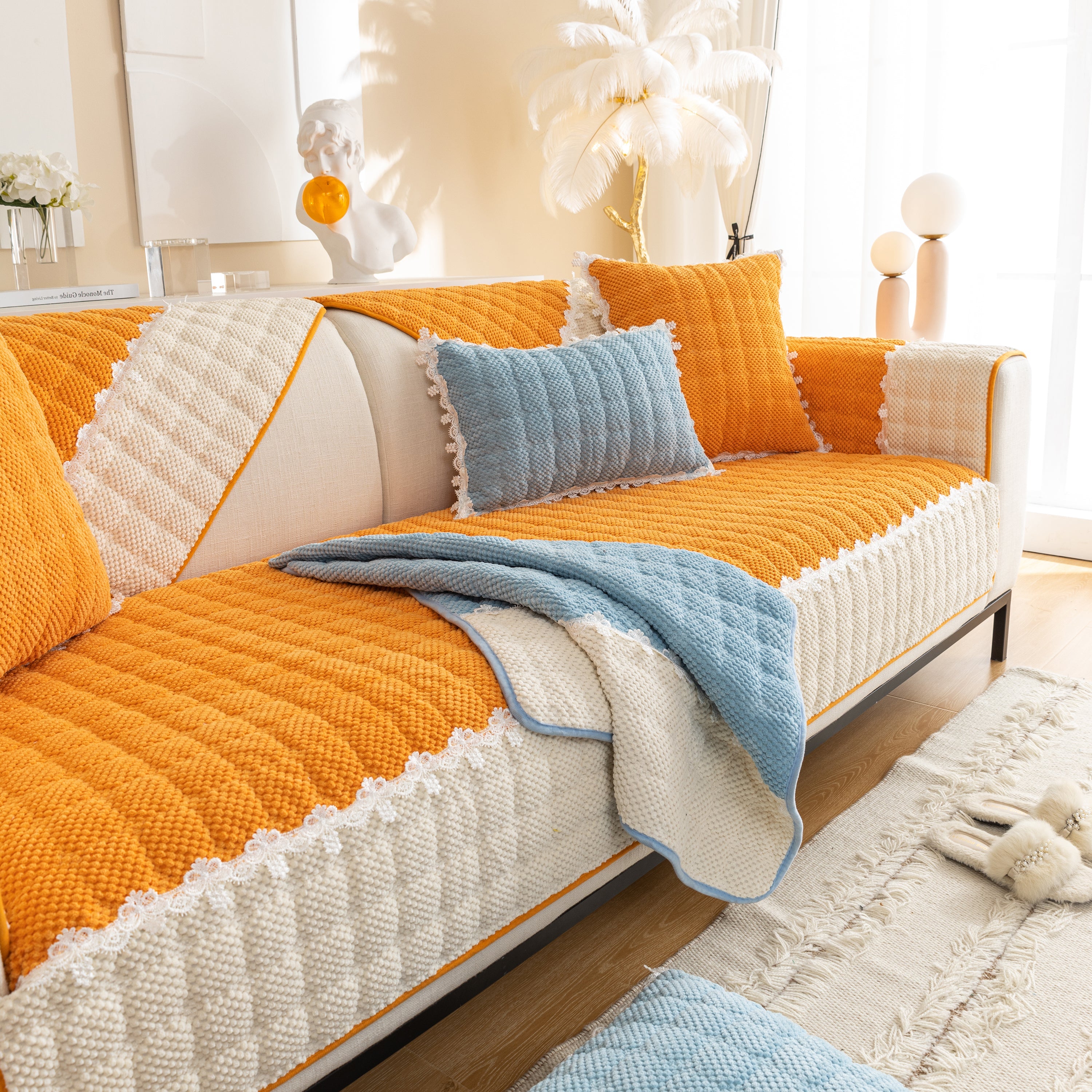 Non-slip Sectional Couch Cover With Lace, Furniture Protector For Dogs, Pets, And Kids Iii
