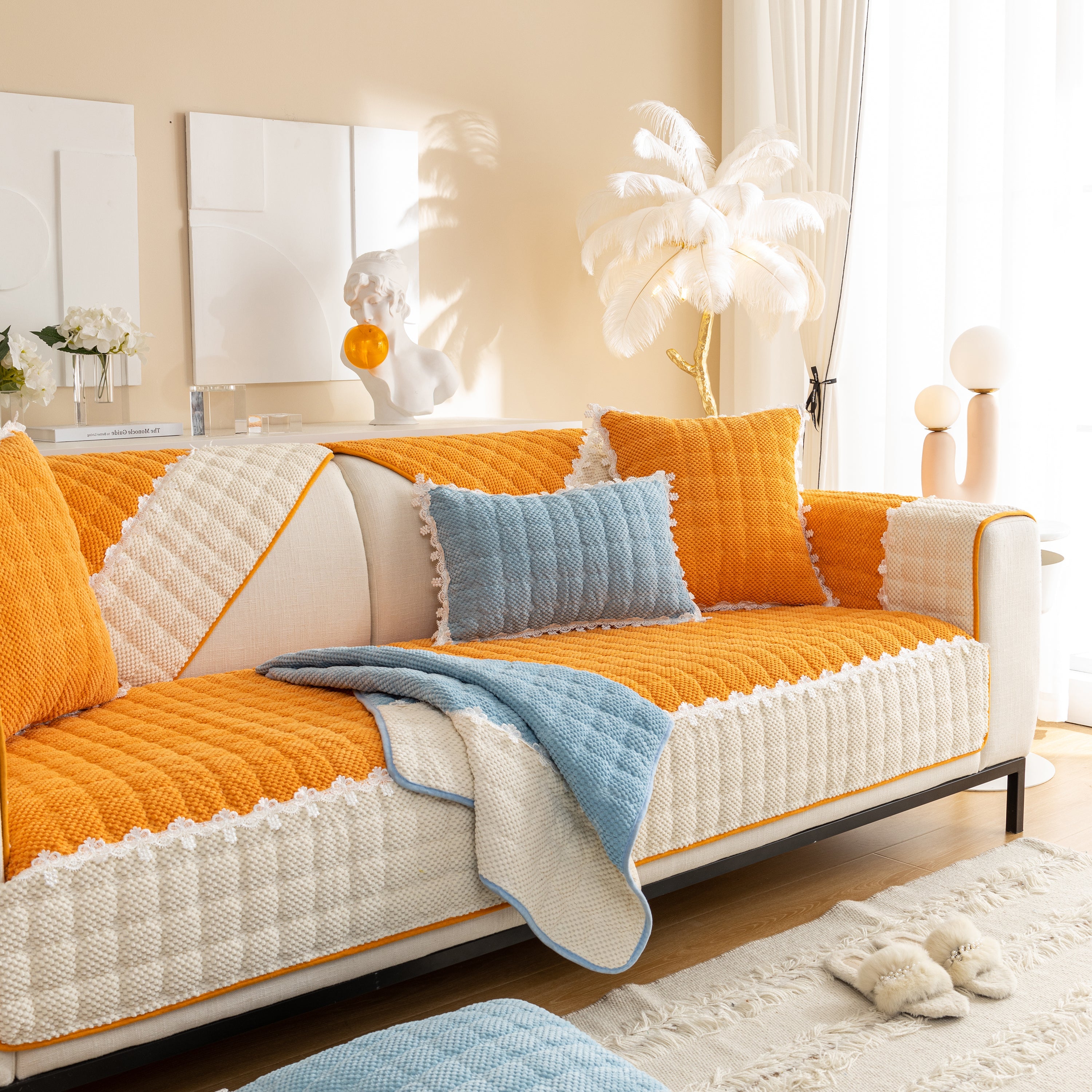 Non-slip Sectional Couch Cover With Lace, Furniture Protector For Dogs, Pets, And Kids Iii