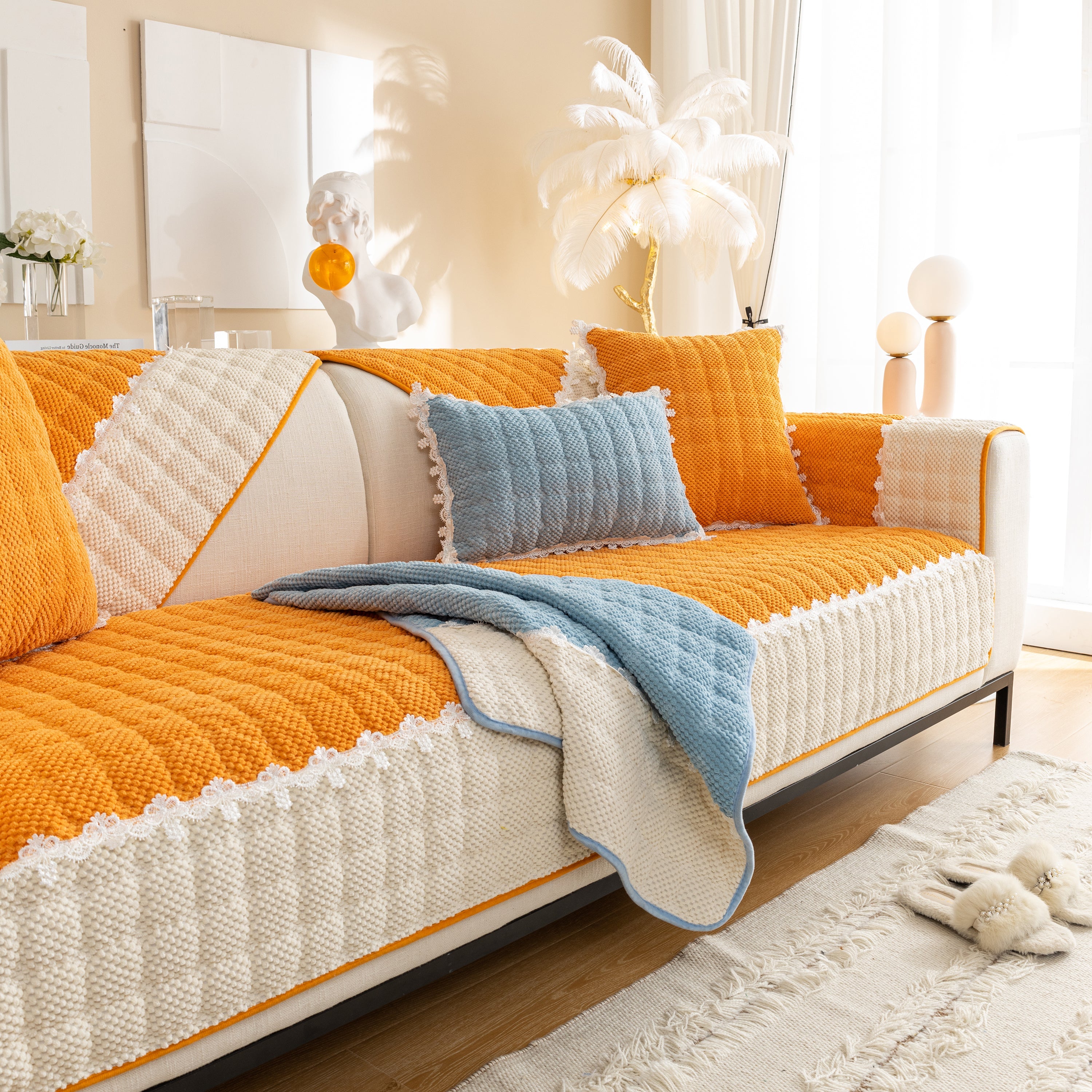 Non-slip Sectional Couch Cover With Lace, Furniture Protector For Dogs, Pets, And Kids Iii