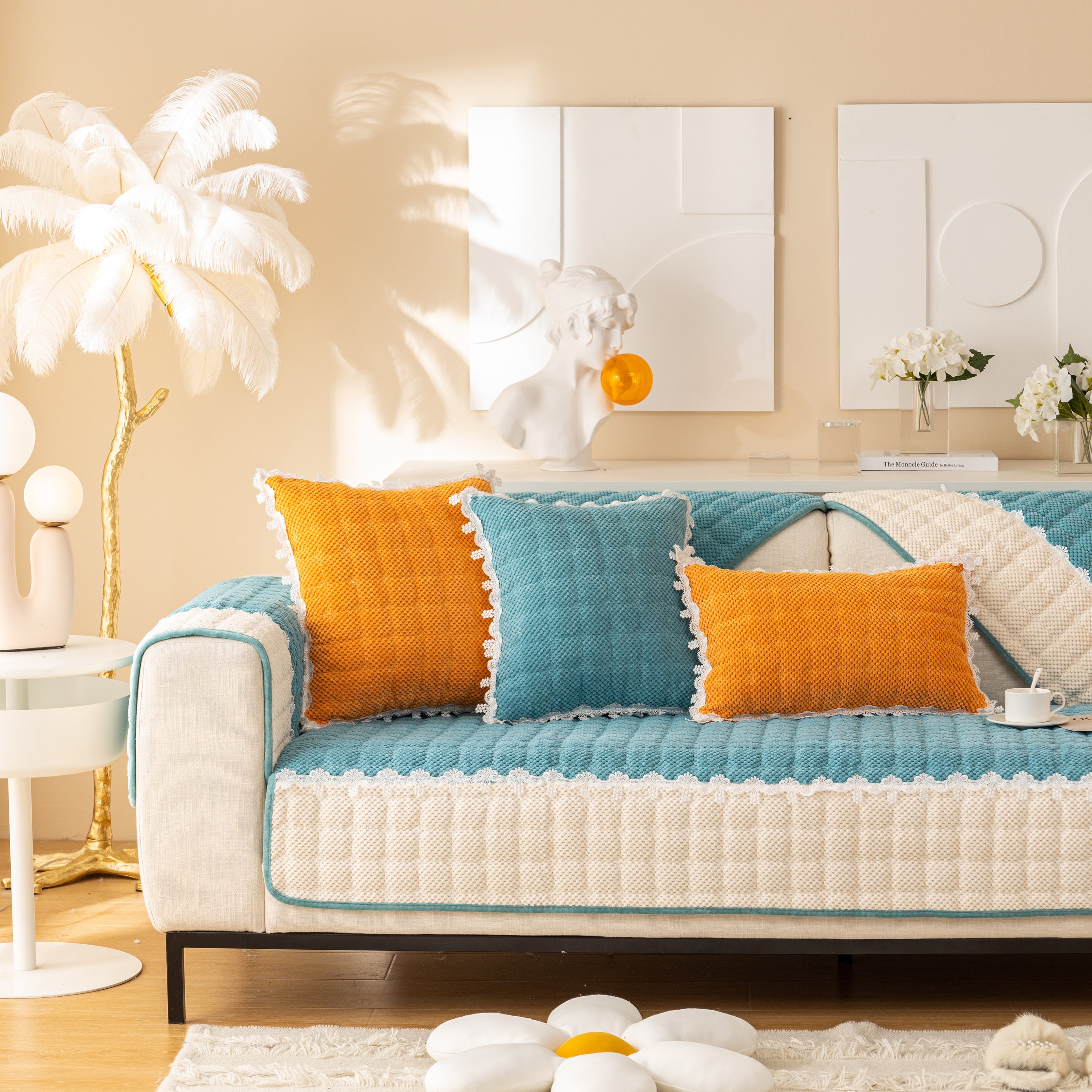 Non-slip Sectional Couch Cover With Lace, Furniture Protector For Dogs, Pets, And Kids Iii