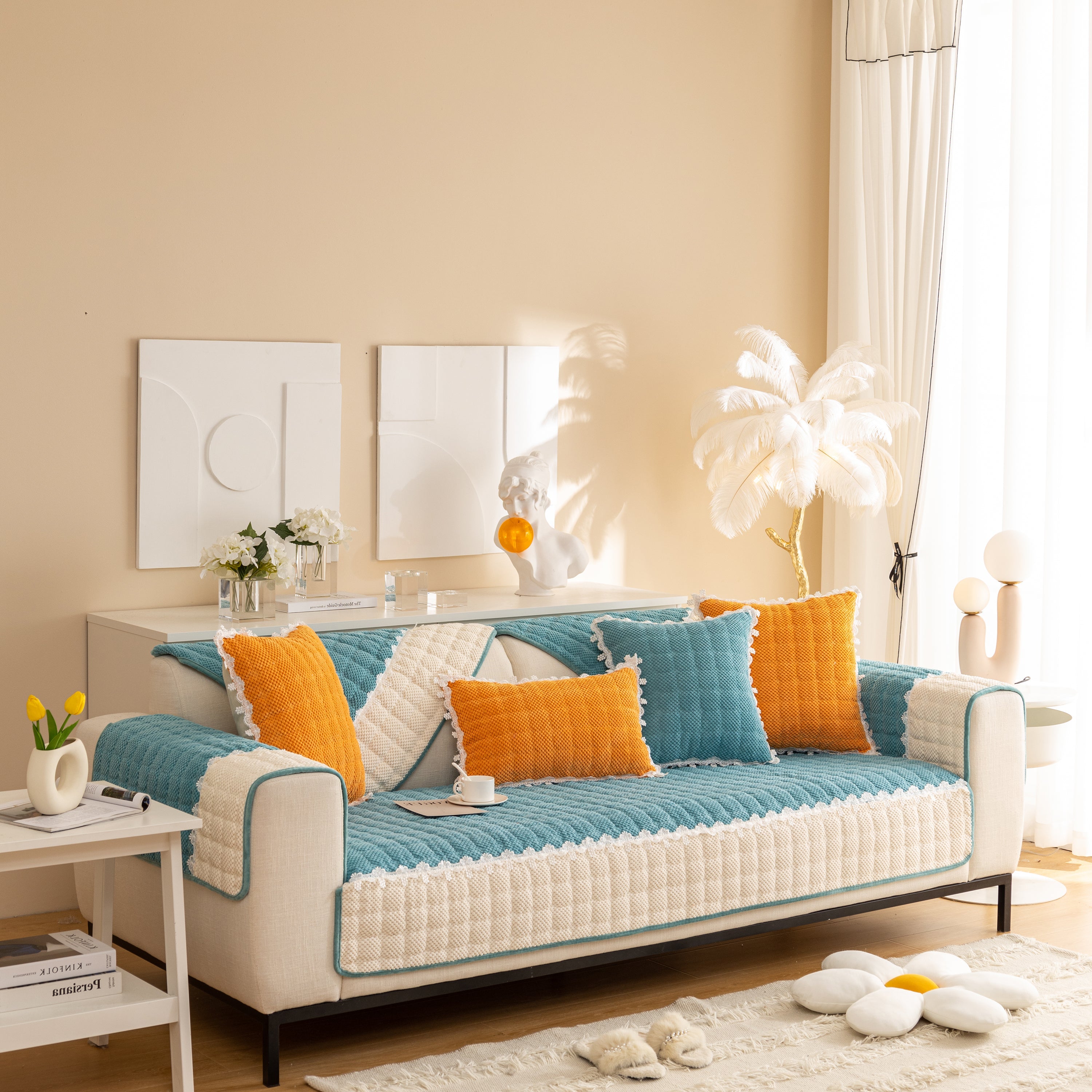 Non-slip Sectional Couch Cover With Lace, Furniture Protector For Dogs, Pets, And Kids Iii