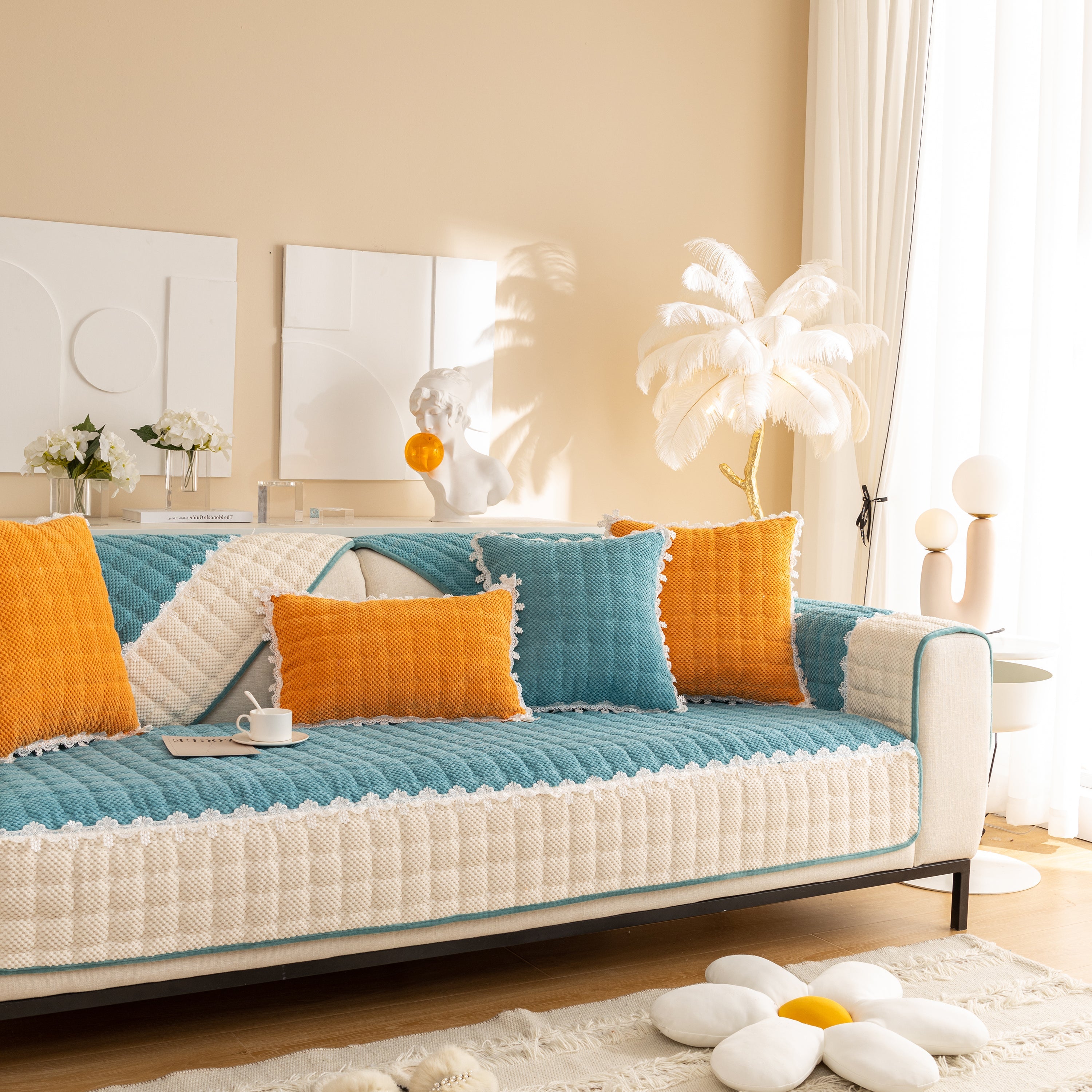 Non-slip Sectional Couch Cover With Lace, Furniture Protector For Dogs, Pets, And Kids Iii