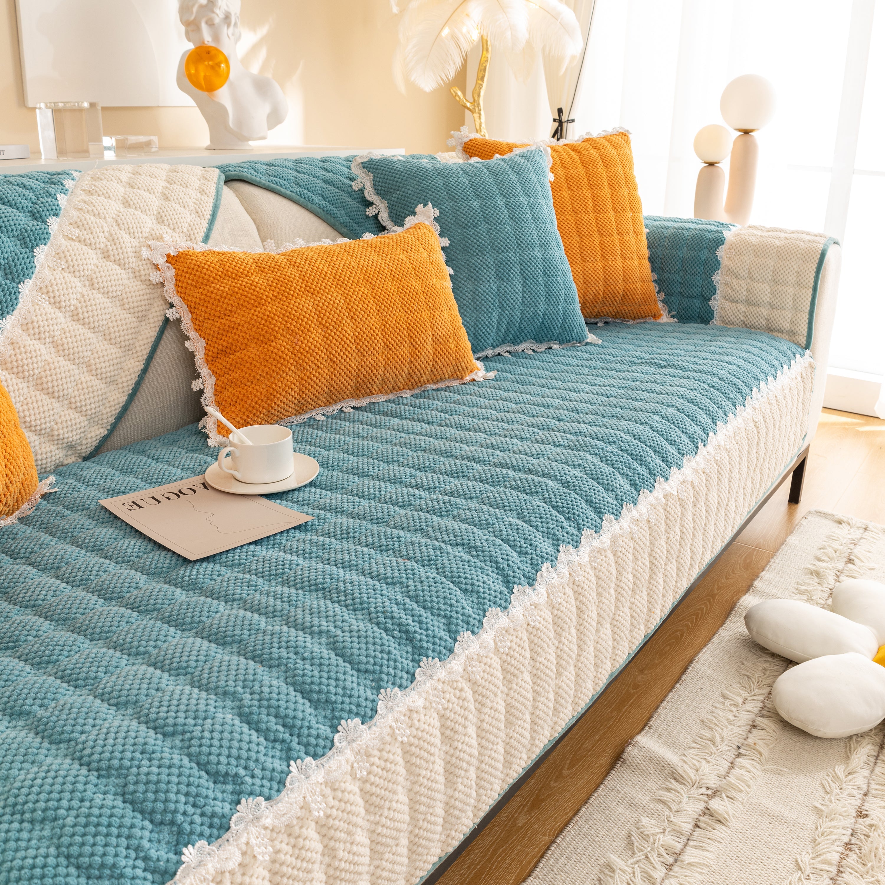 Non-slip Sectional Couch Cover With Lace, Furniture Protector For Dogs, Pets, And Kids Iii