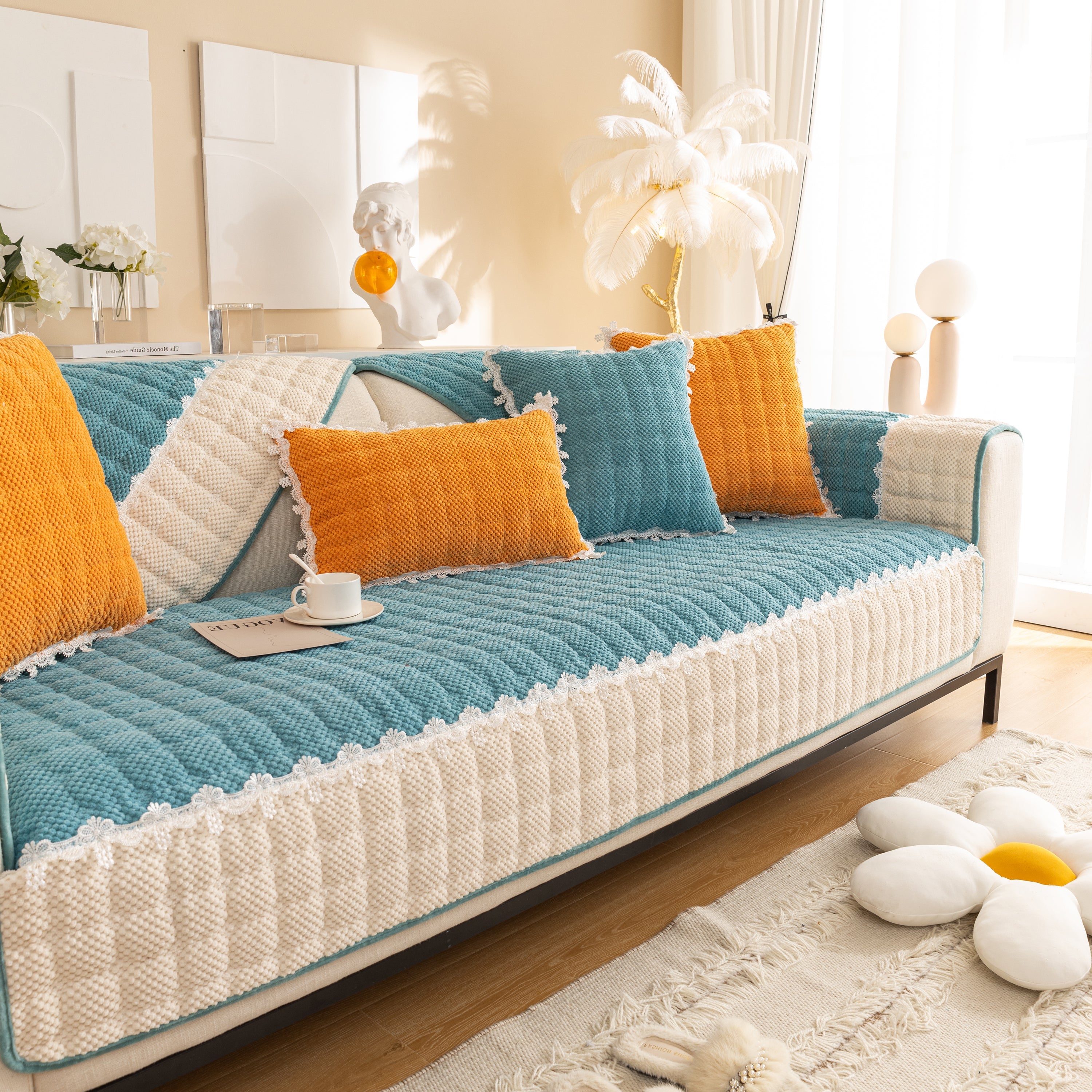 Non-slip Sectional Couch Cover With Lace, Furniture Protector For Dogs, Pets, And Kids Iii