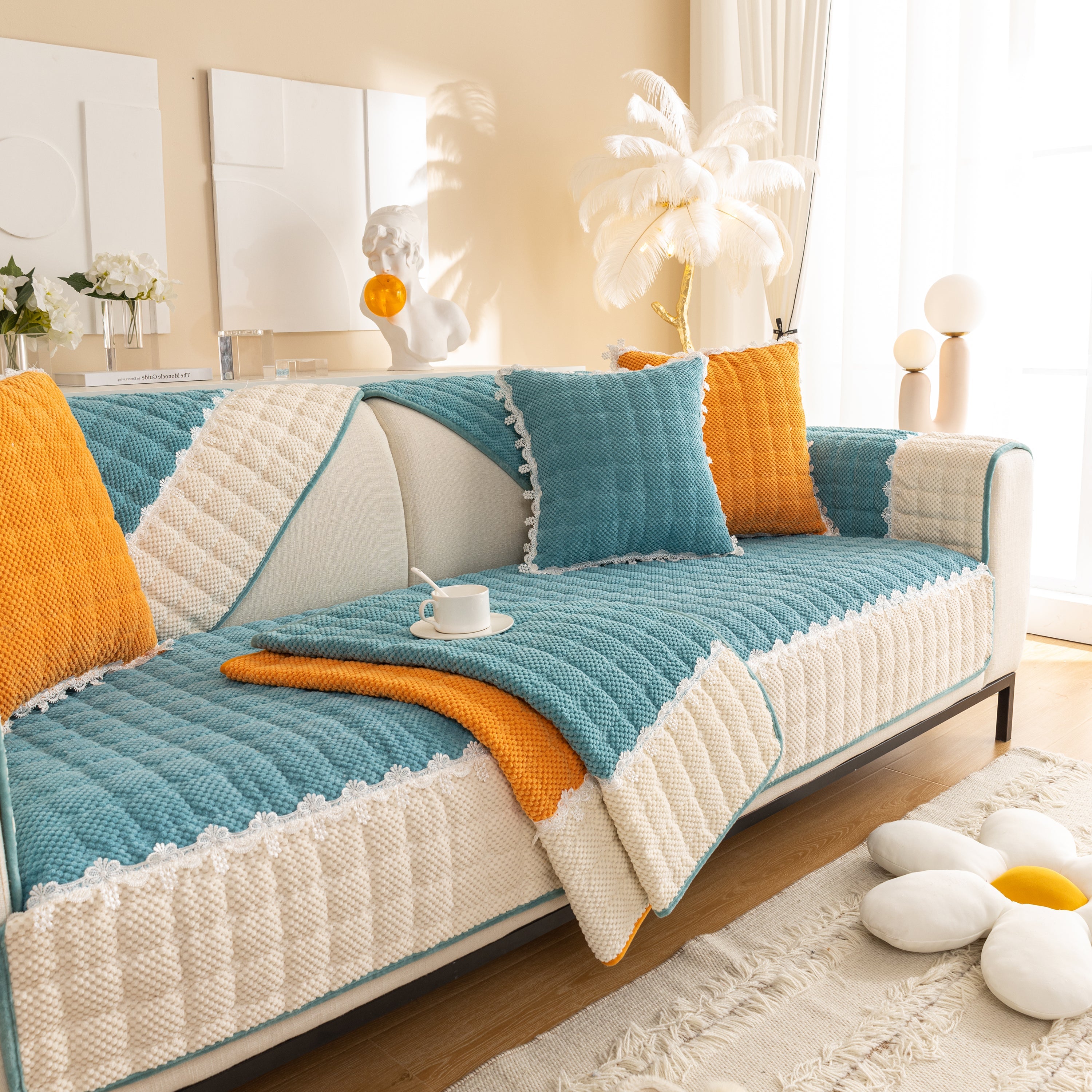 Non-slip Sectional Couch Cover With Lace, Furniture Protector For Dogs, Pets, And Kids Iii