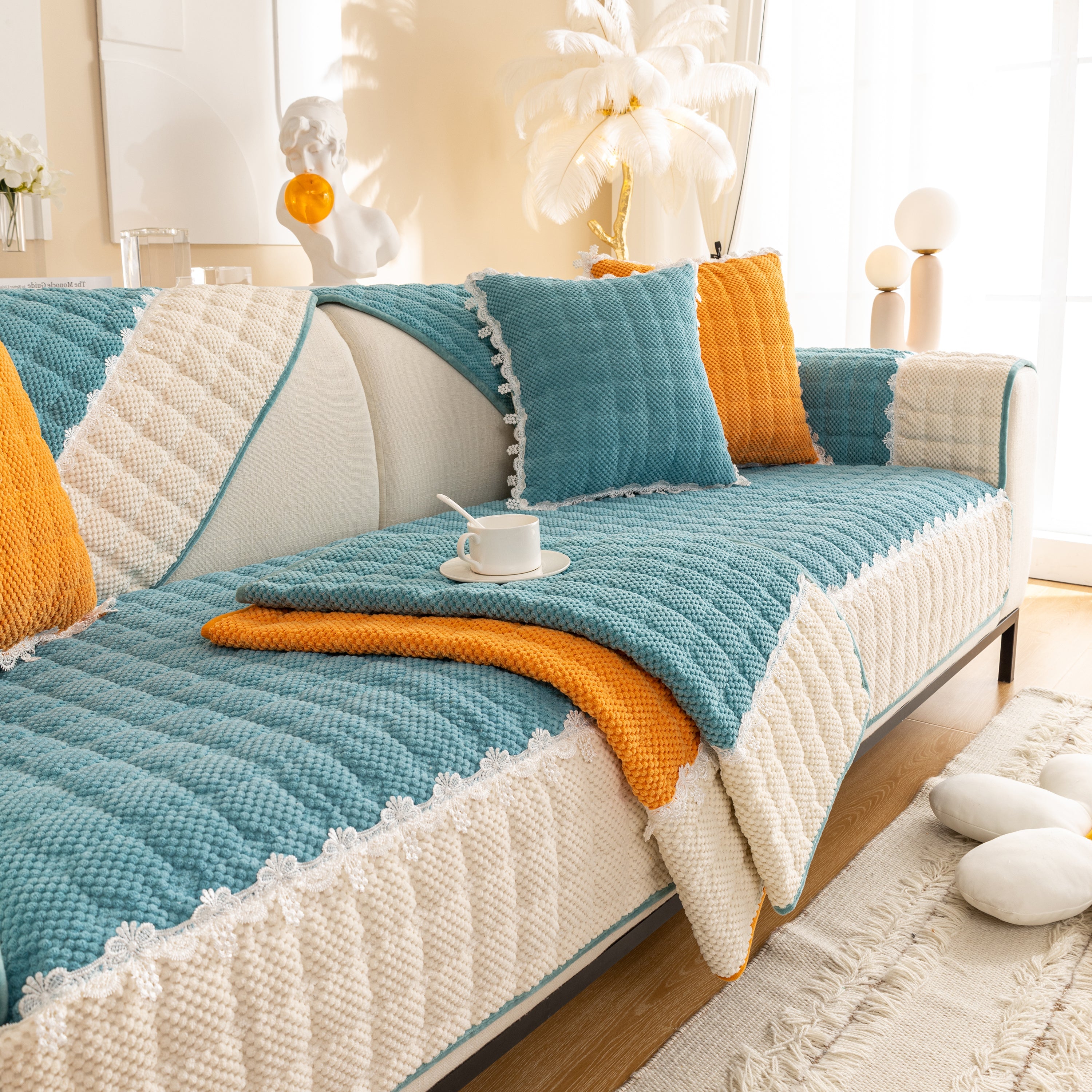 Non-slip Sectional Couch Cover With Lace, Furniture Protector For Dogs, Pets, And Kids Iii