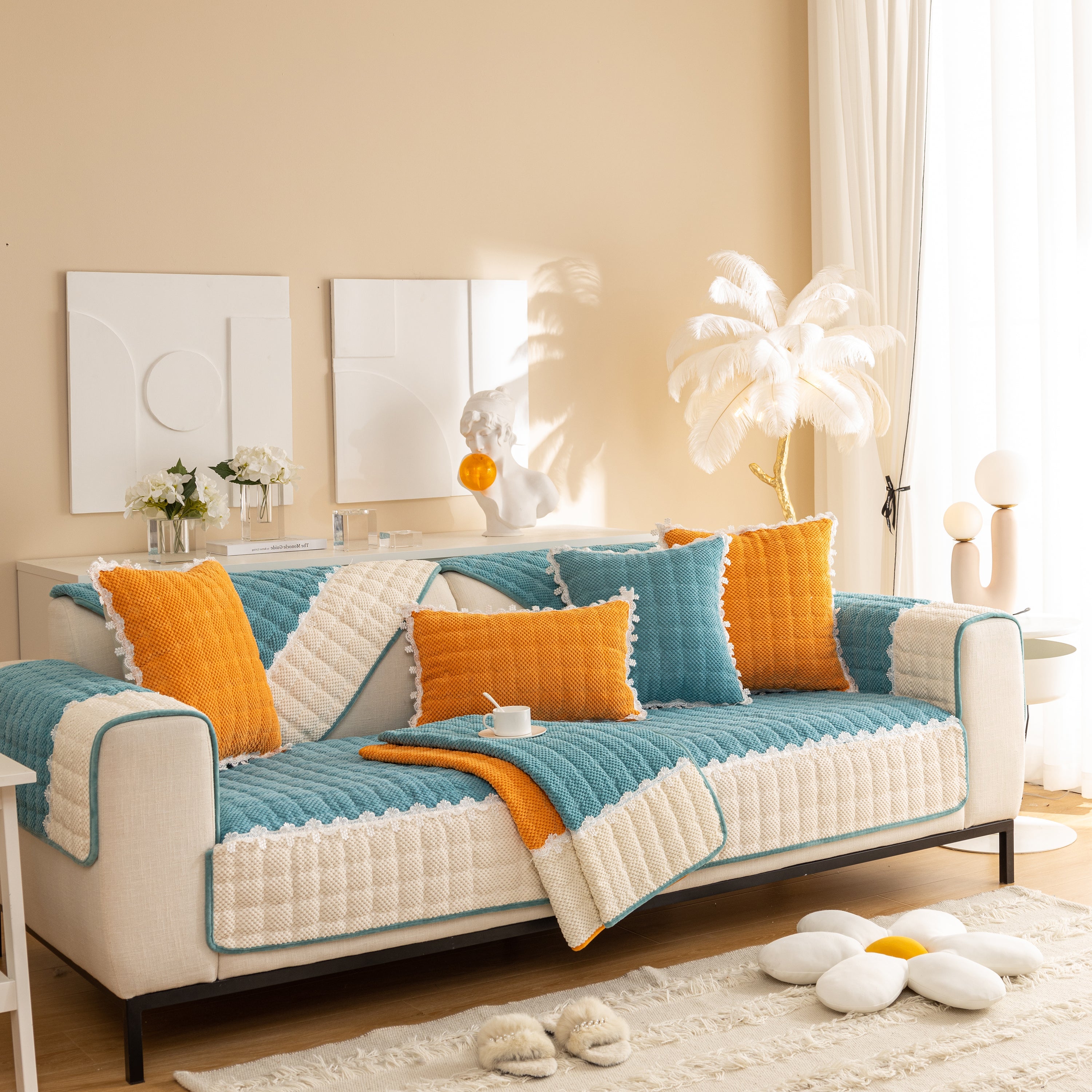 Non-slip Sectional Couch Cover With Lace, Furniture Protector For Dogs, Pets, And Kids Iii