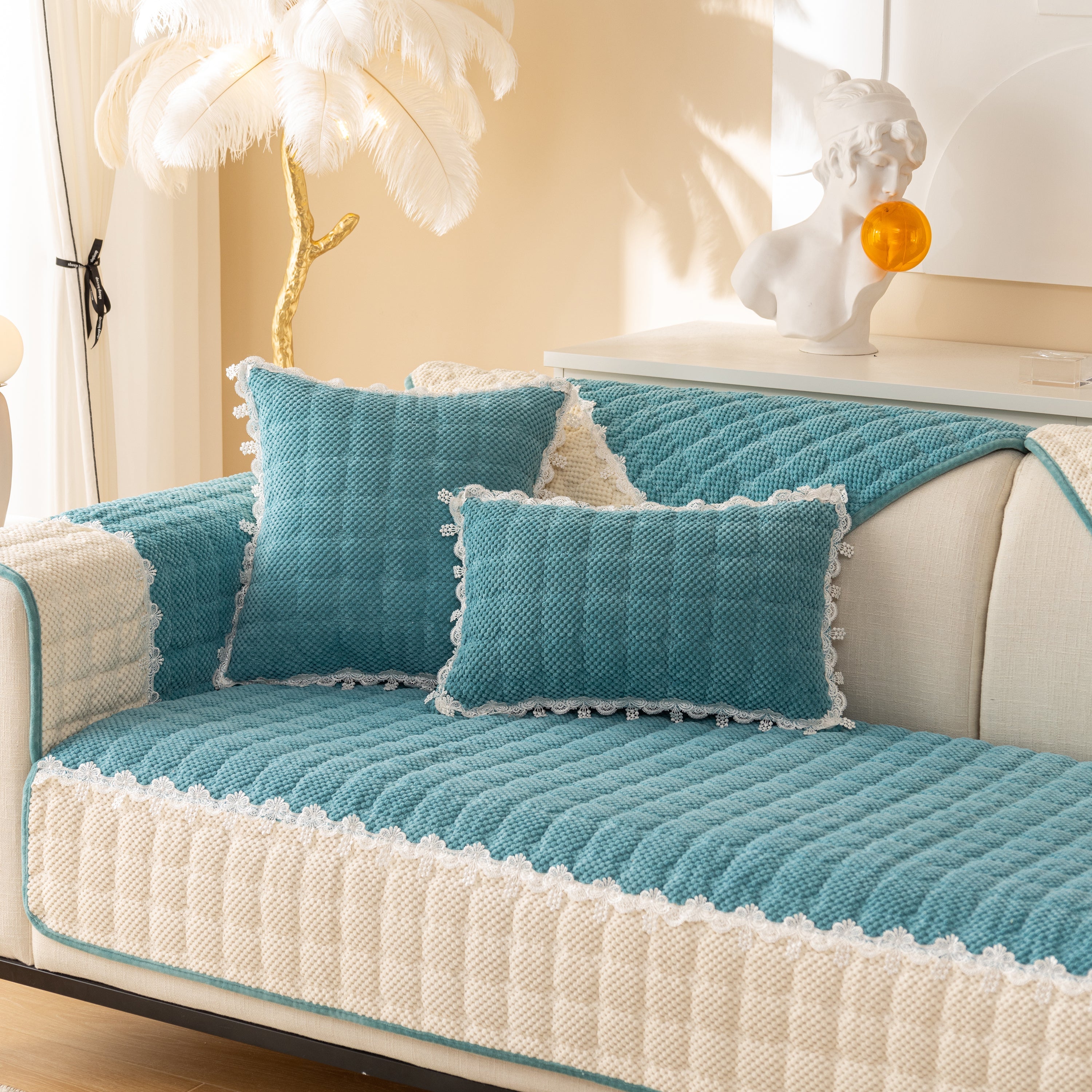 Non-slip Sectional Couch Cover With Lace, Furniture Protector For Dogs, Pets, And Kids Iii