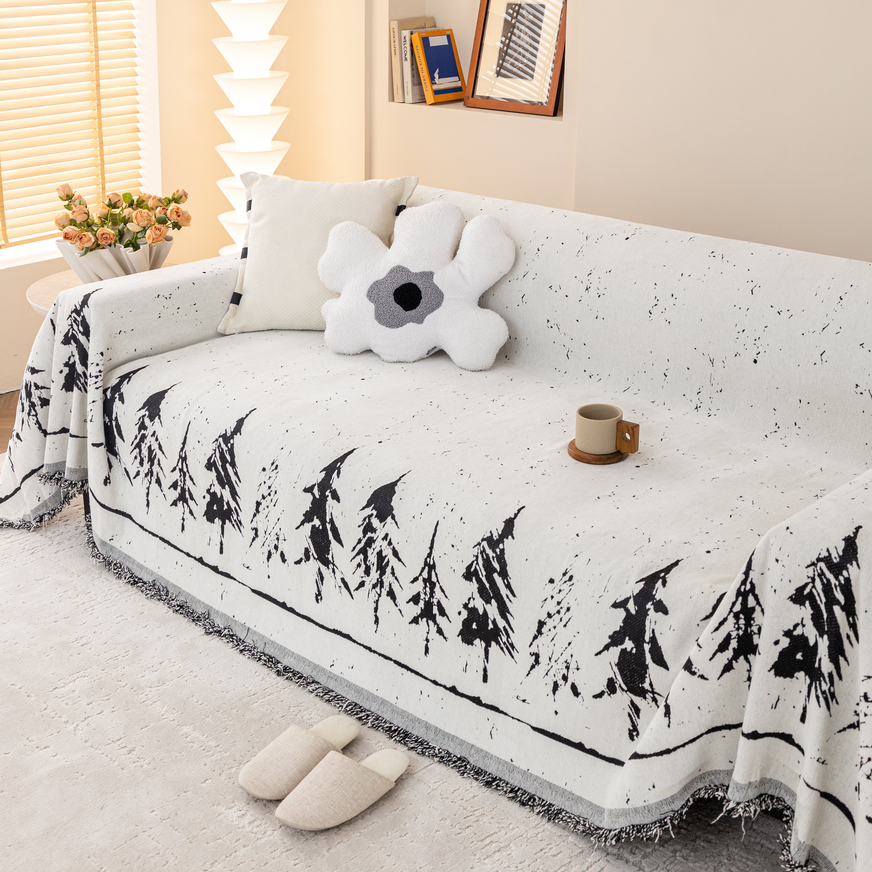 Stylish Chenille Pine Tree Couch Cover Blanket On Sectional Sofa, Universal Cat Proof Furniture Covers