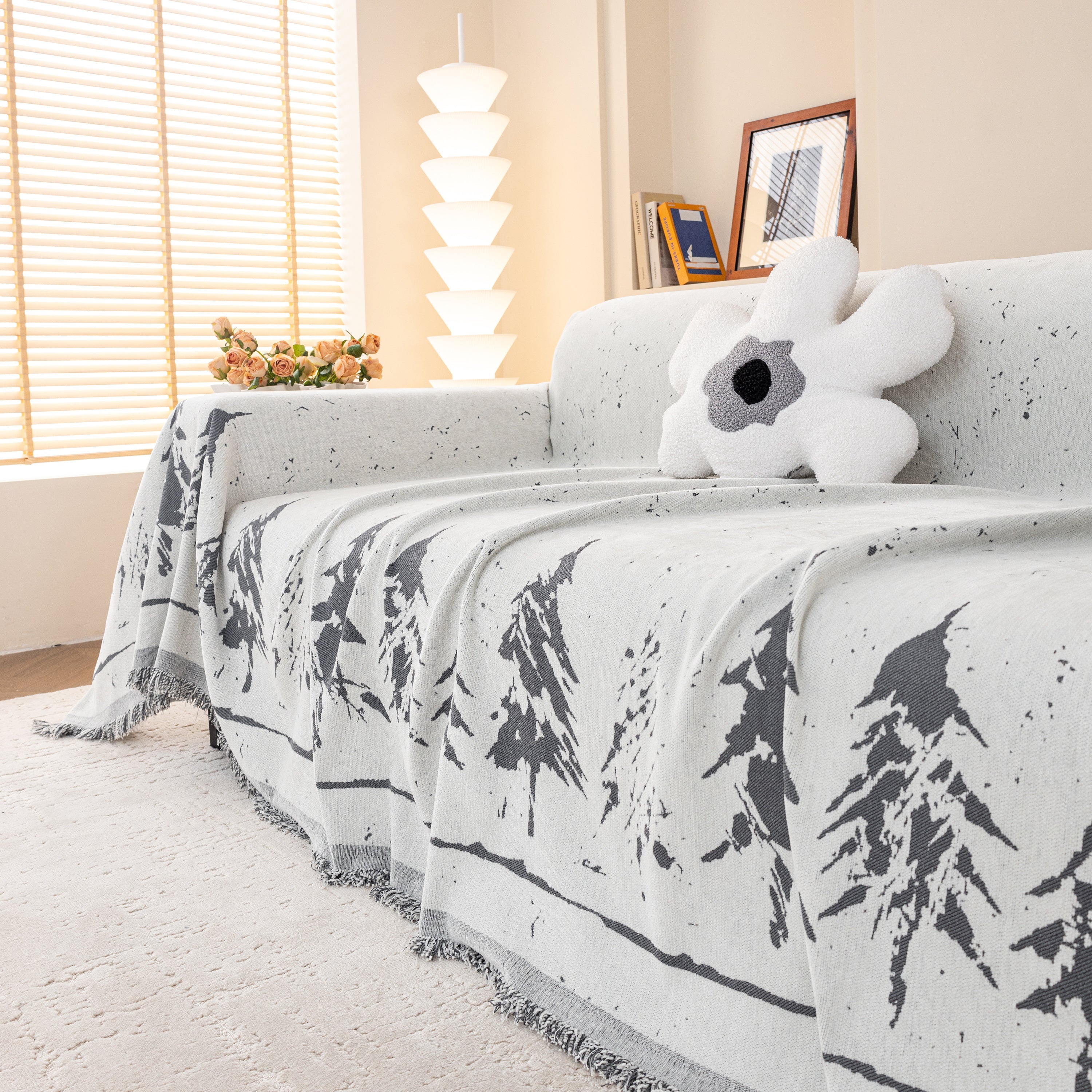 Stylish Chenille Pine Tree Couch Cover Blanket On Sectional Sofa, Universal Cat Proof Furniture Covers