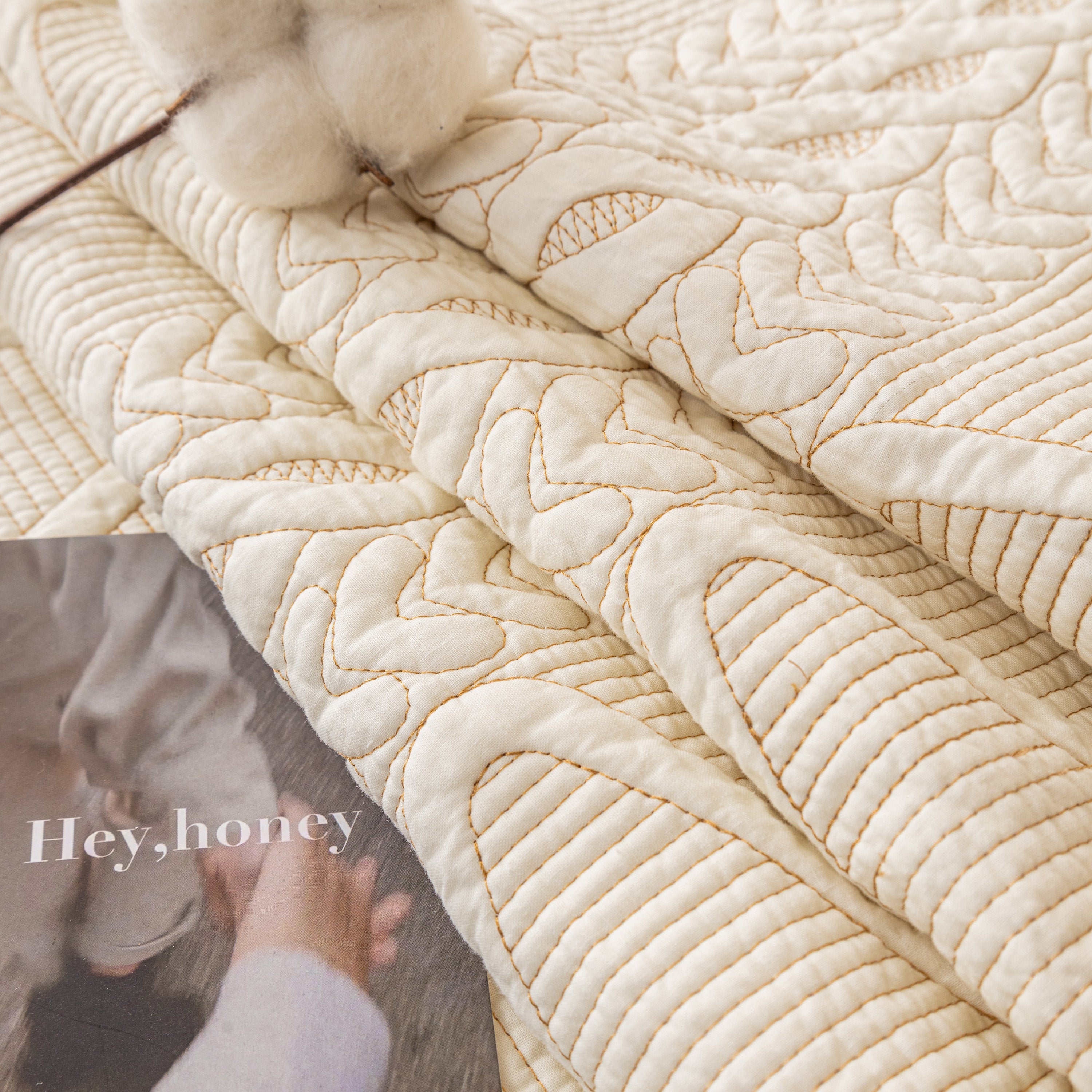 Geometric Textured Cotton Quilted Sofa Cover, Non-slip Washable Couch Protector