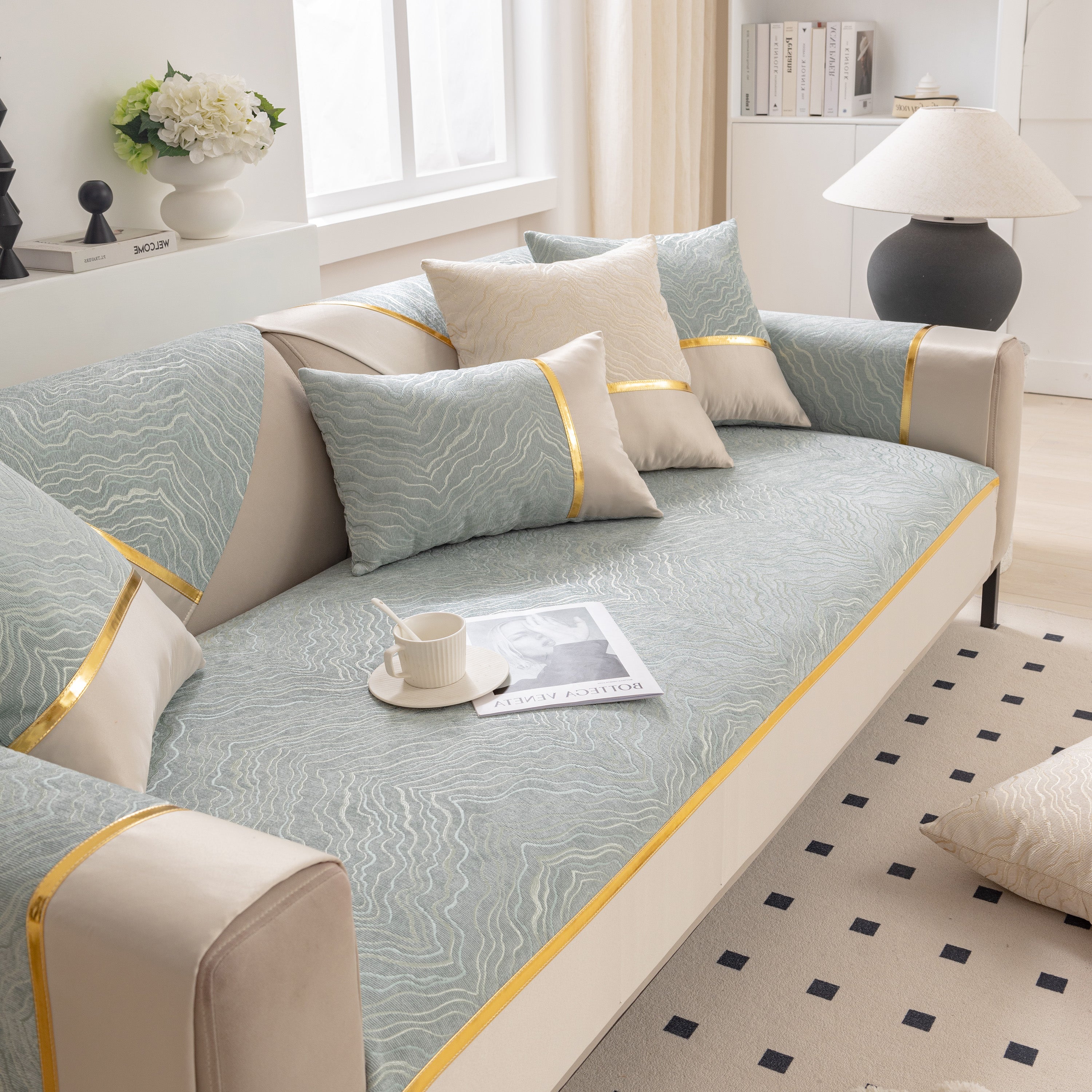 Modular Sofa Cover For Sectionals, Gold Striped Non-slip Couch Protector
