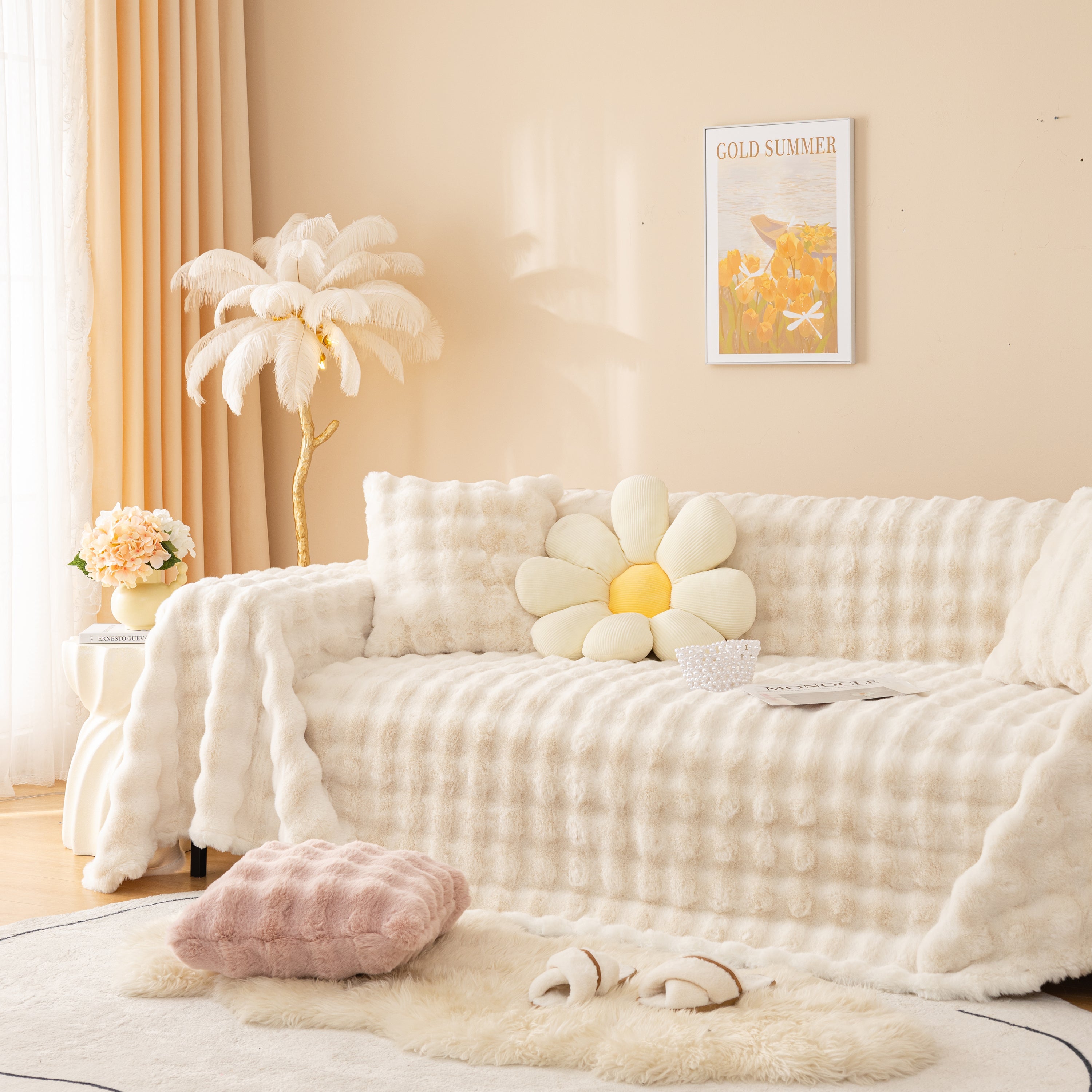 Super Soft Fluffy Faux Rabbit Fur Sofa Throw Blanket, Couch Cover Blanket For Couches Living Room Furniture Throw