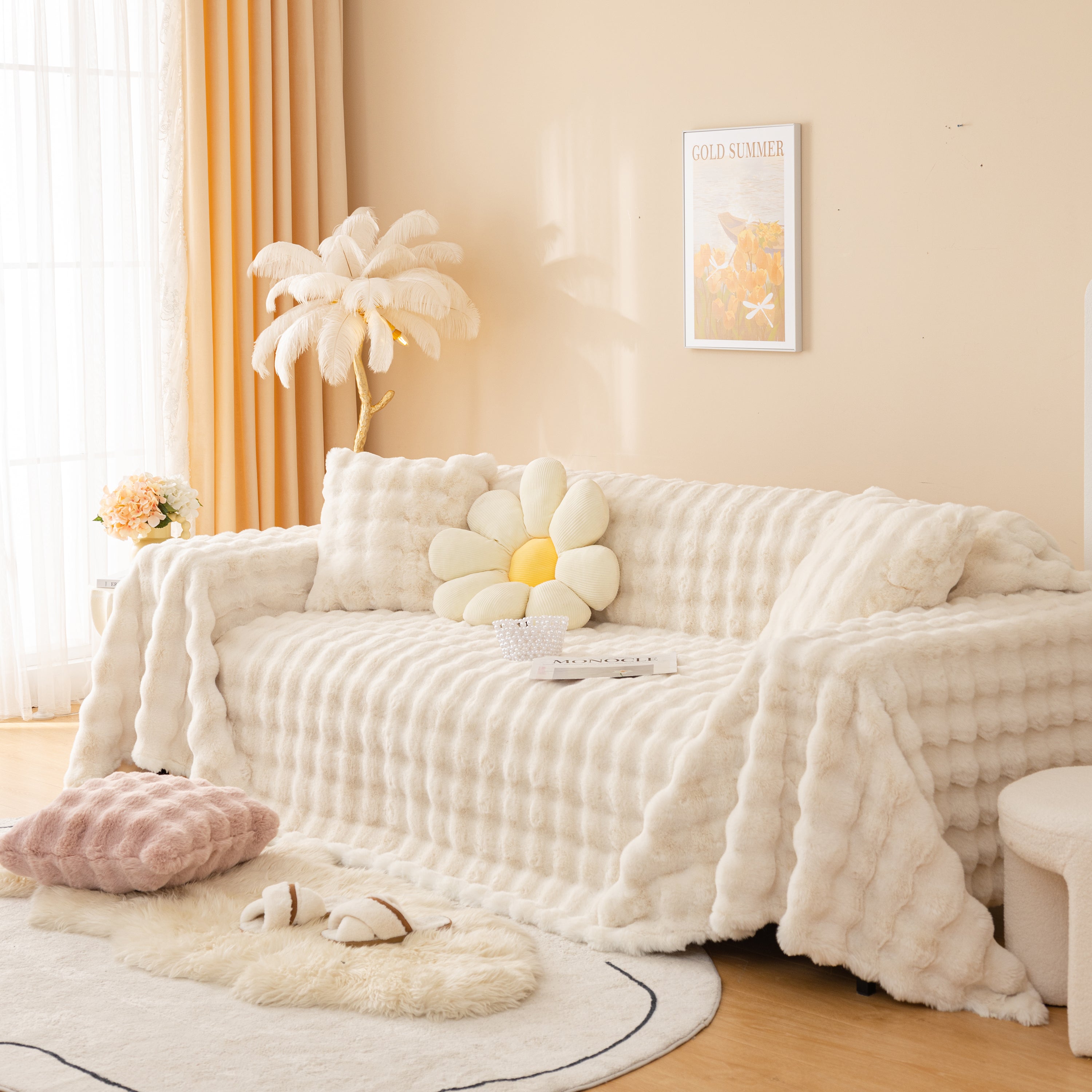 Super Soft Fluffy Faux Rabbit Fur Sofa Throw Blanket, Couch Cover Blanket For Couches Living Room Furniture Throw