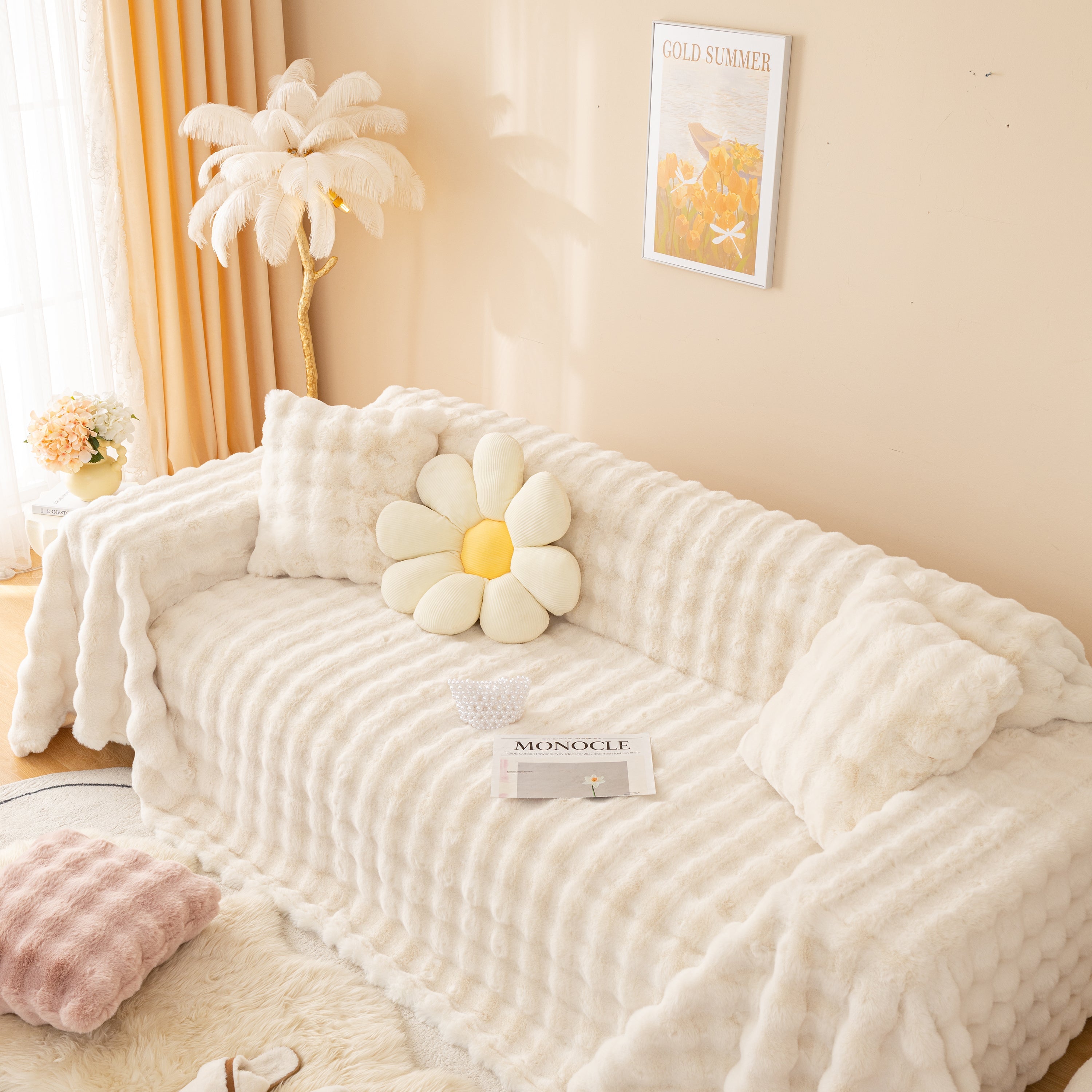 Super Soft Fluffy Faux Rabbit Fur Sofa Throw Blanket, Couch Cover Blanket For Couches Living Room Furniture Throw