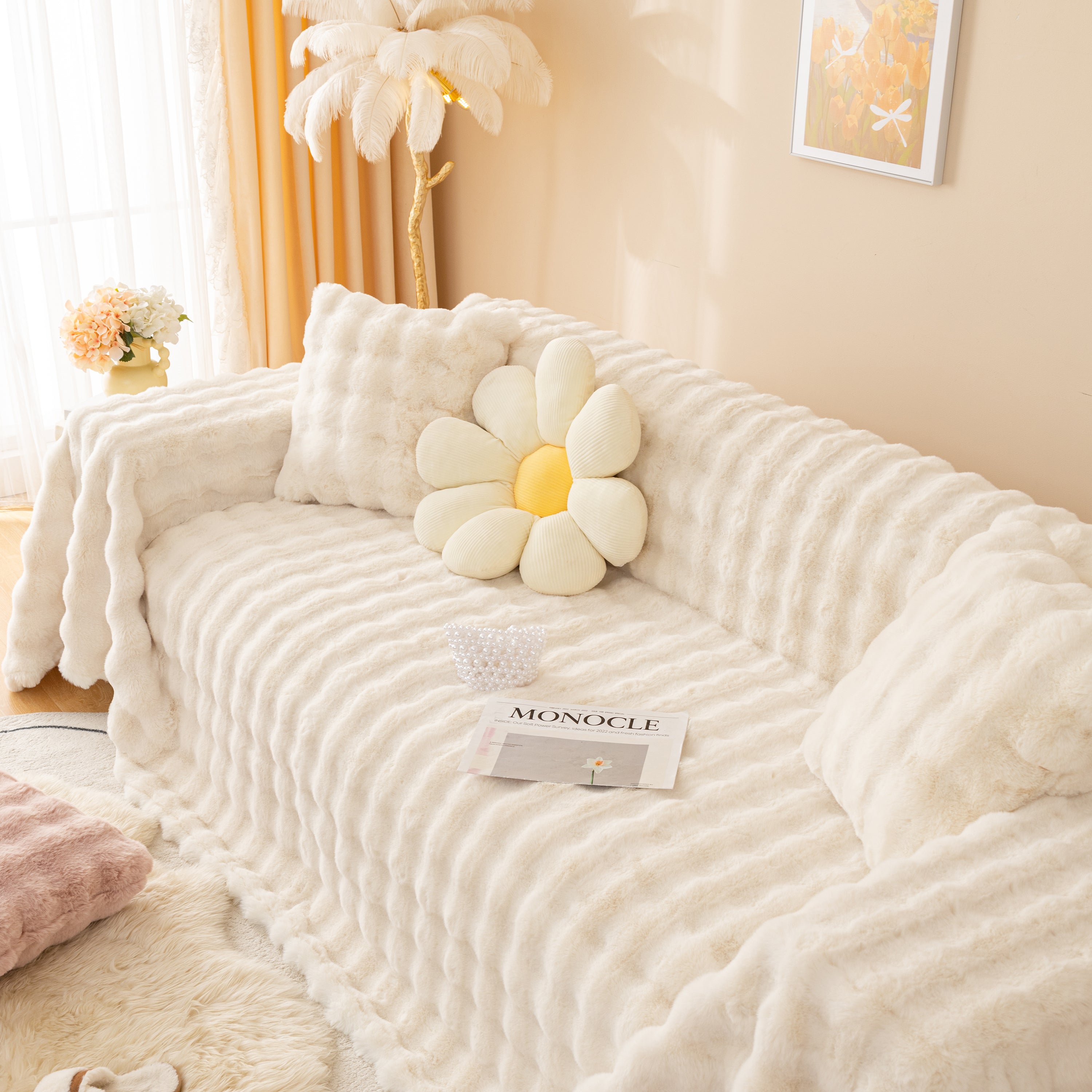 Super Soft Fluffy Faux Rabbit Fur Sofa Throw Blanket, Couch Cover Blanket For Couches Living Room Furniture Throw